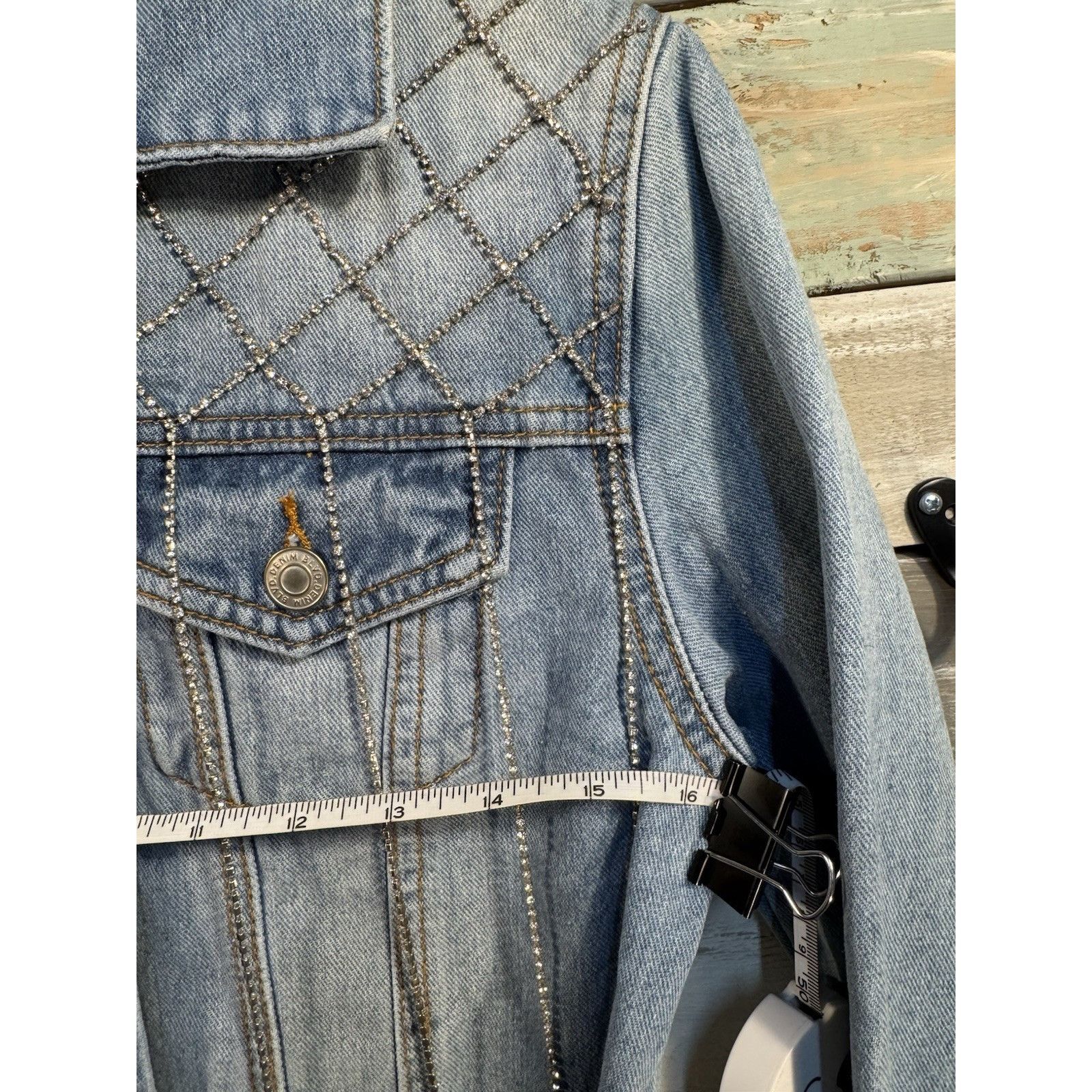 Levi's Denim Blvd Blue Jean Rhinestone Crystal Jacket Women's MEDIU Size M / US 6-8 / IT 42-44 - 12 Thumbnail