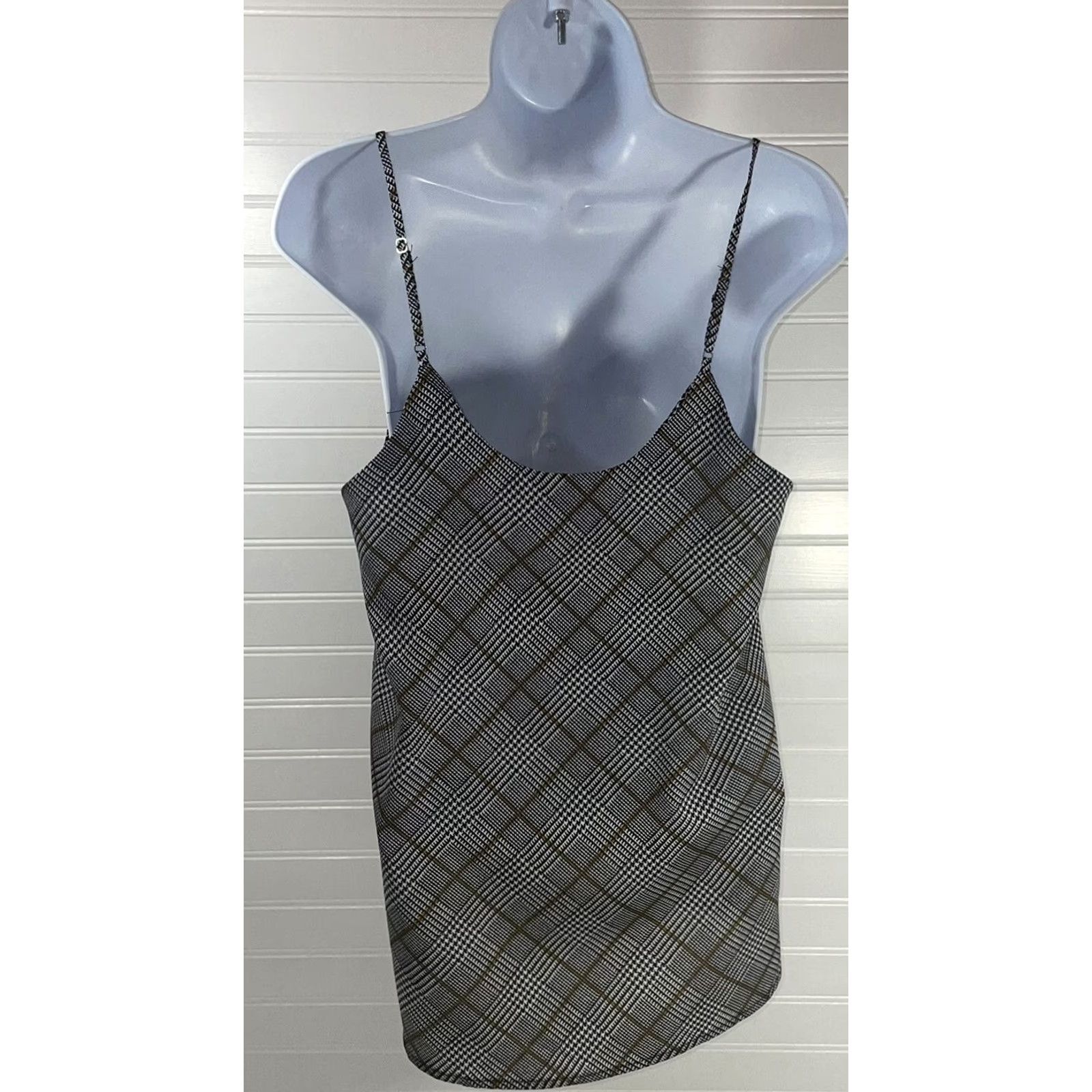 Vintage VINTAGE The Limited Tank Top Blouse Sleeveless Argyle Spaghetti Straps Black White Gold Ladies Small Womens Size S / US 4 / IT 40 - 2 Thumbnail