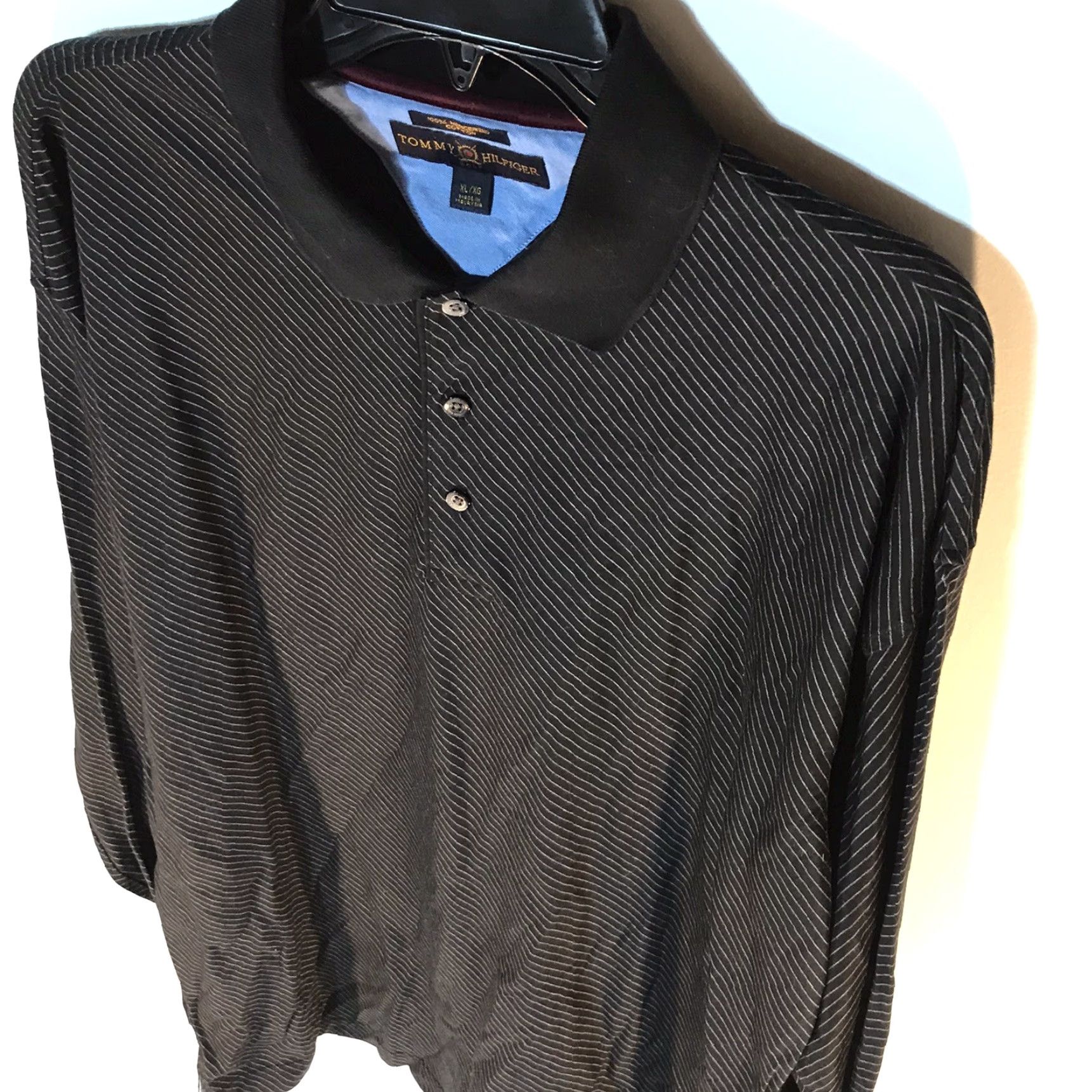 Tommy Hilfiger VINTAGE Tommy Hilfiger Golf Polo Shirt Men XL Black Gray Stripes Long Sleeve 100% Cotton Size US XL / EU 56 / 4 - 2 Thumbnail