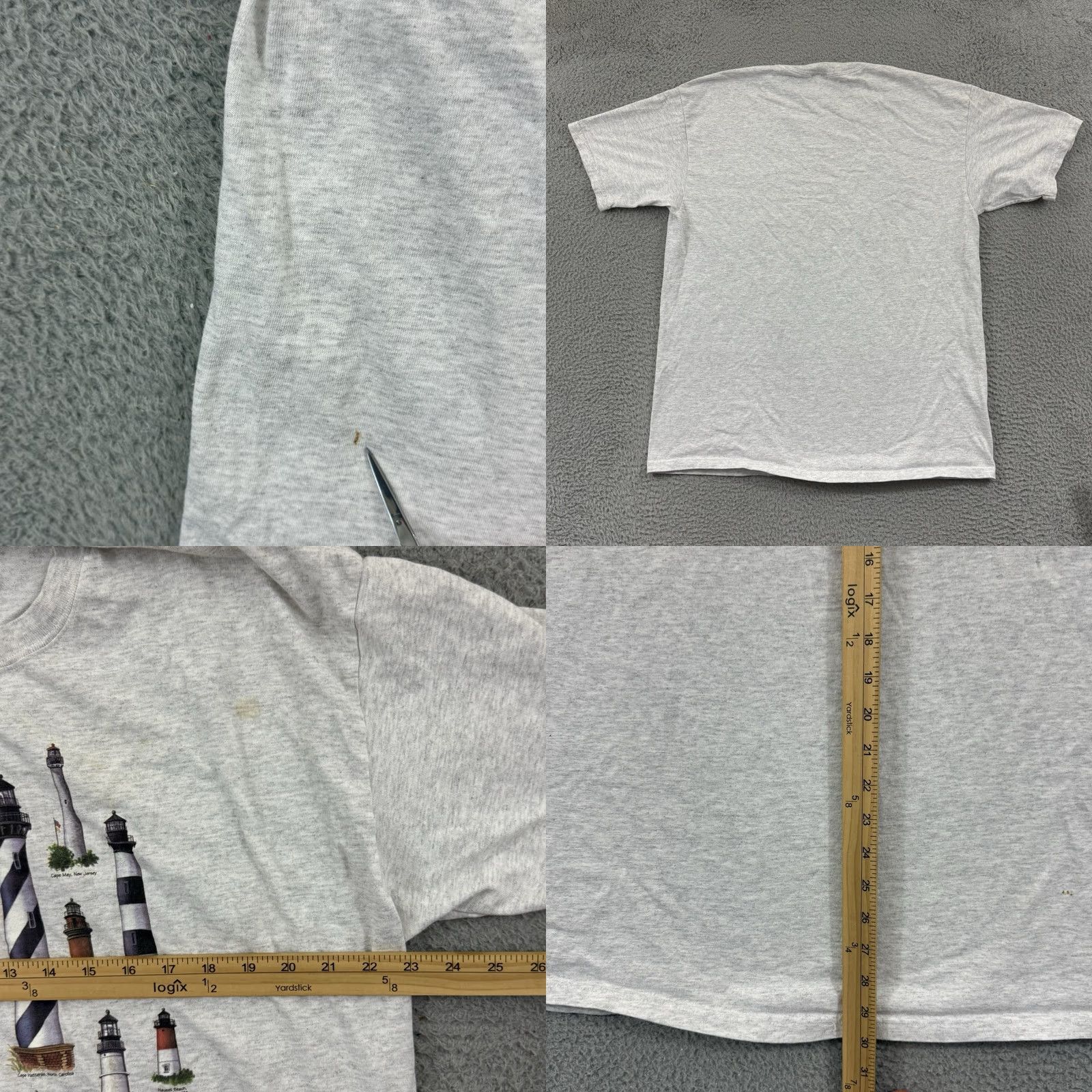 Anvil VINTAGE Atlantic Lighthouses Shirt Mens XL Gray Short Sleeve 90s Travel Outdoor 80s 90s Logo Graphic Print Angel Anvil Cotton Knit Size US XL / EU 56 / 4 - 8 Thumbnail