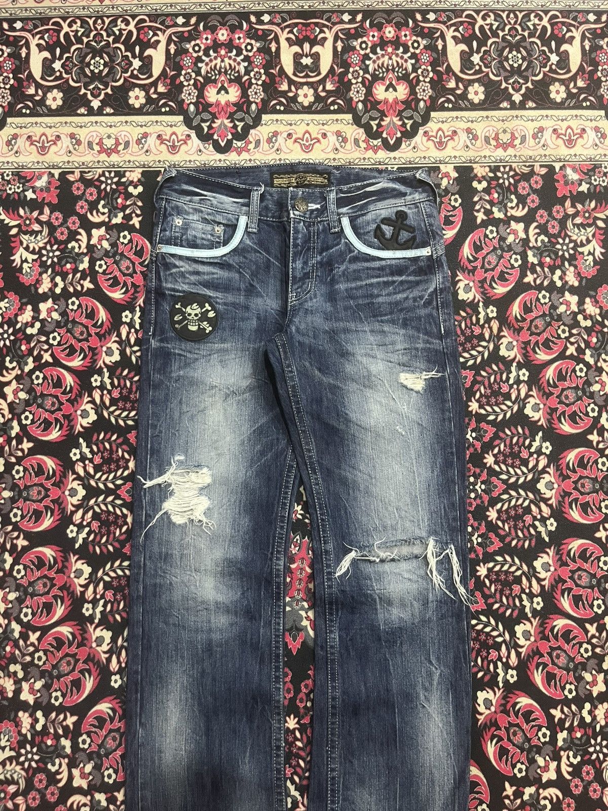 Bounty Hunter Studio RP “One Piece Luffy & Nakama” Blue Thunder Rip Jeans Size US 30 / EU 46 - 3 Thumbnail