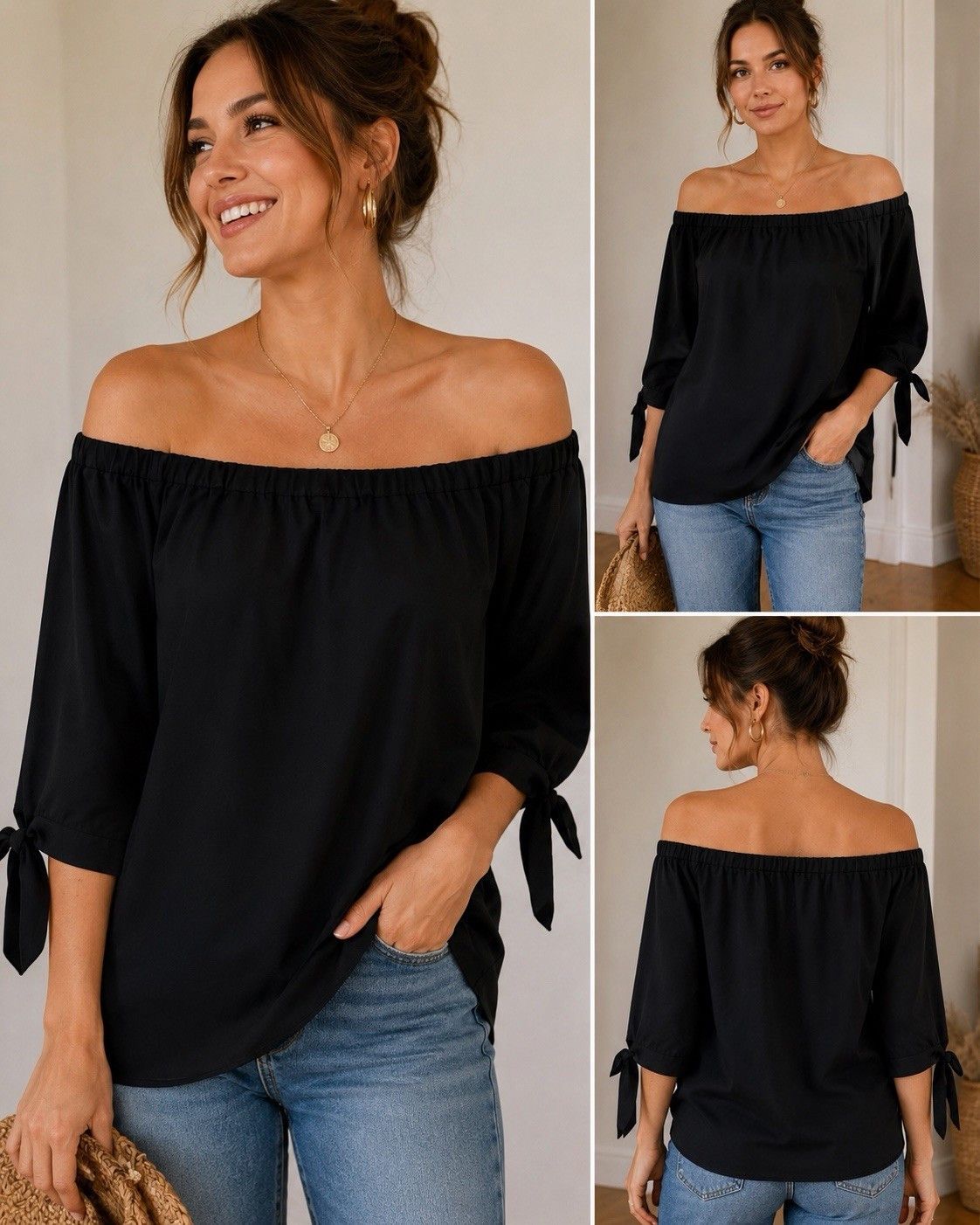 Other Anthropologie Guest Editor Silk Off Shoulder Blouse Black Size M / US 6-8 / IT 42-44 - 1 Thumbnail