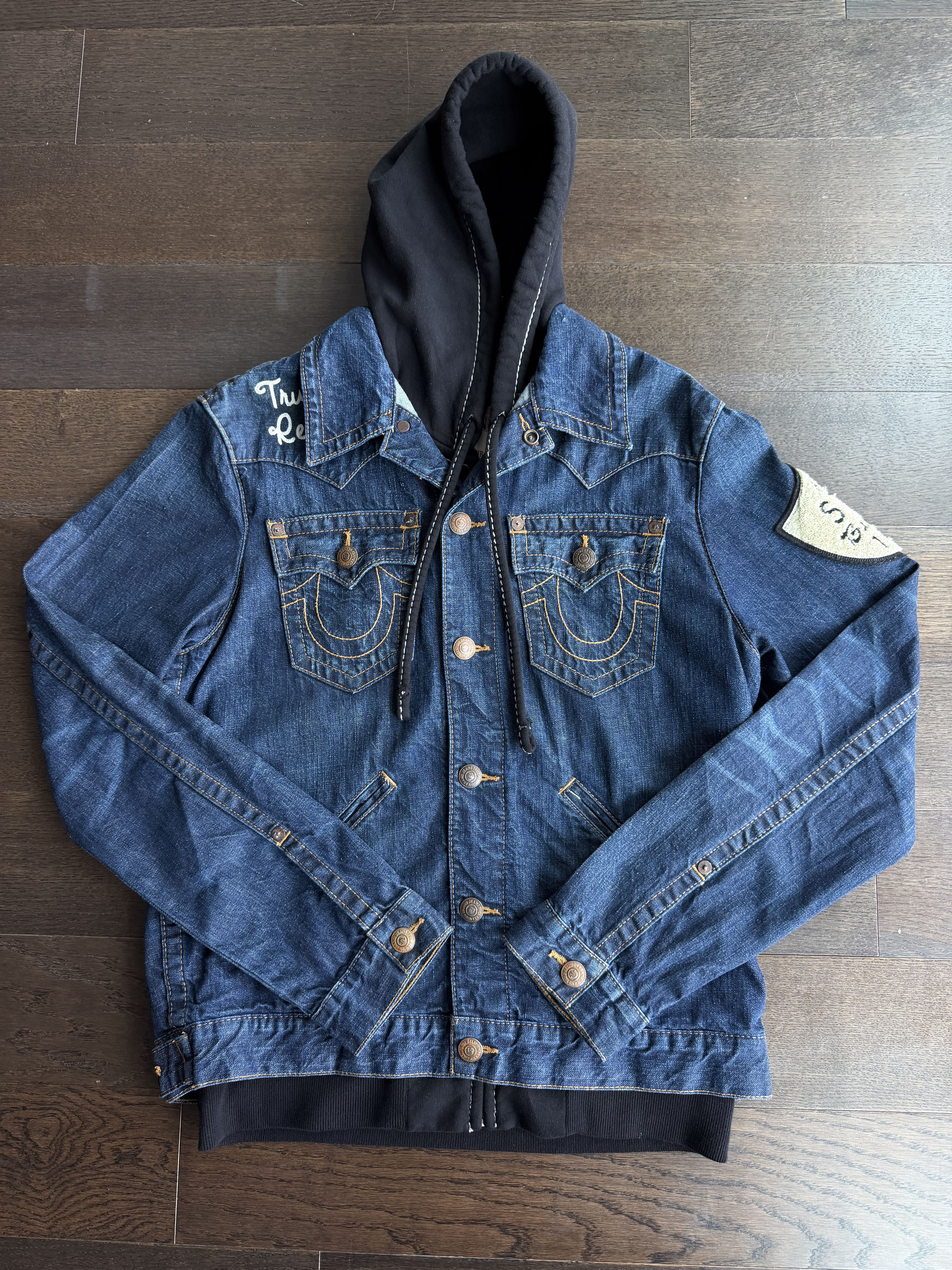 True Religion Hawks Varsity Team Hoody Denim Jacket • VINTAGE Size US L / EU 52-54 / 3 - 1 Thumbnail