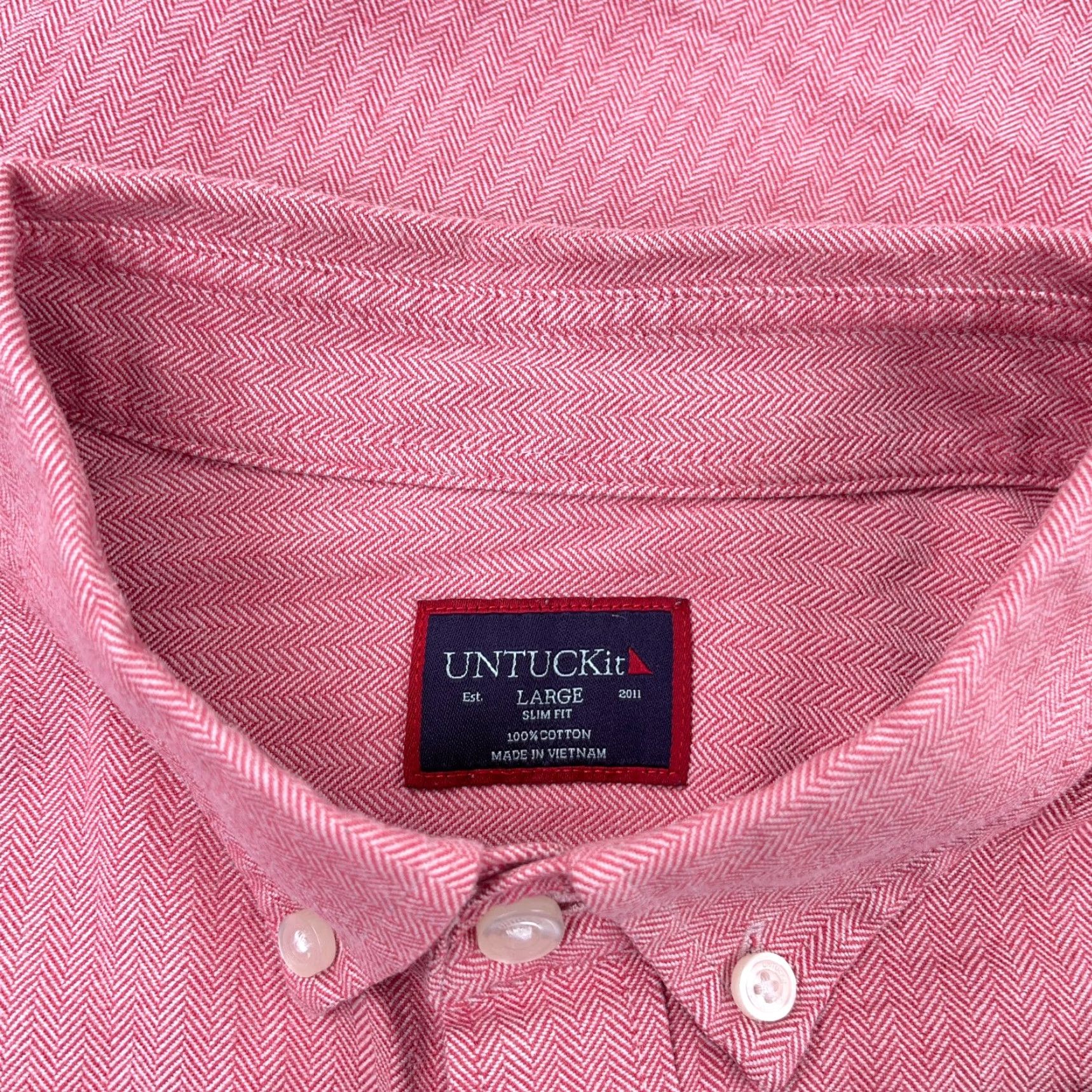 UNTUCKit UNTUCKit Shirt Men Large Pink Slim Fit Button Up Dress Casual Cotton Herringbone Size US L / EU 52-54 / 3 - 4 Thumbnail