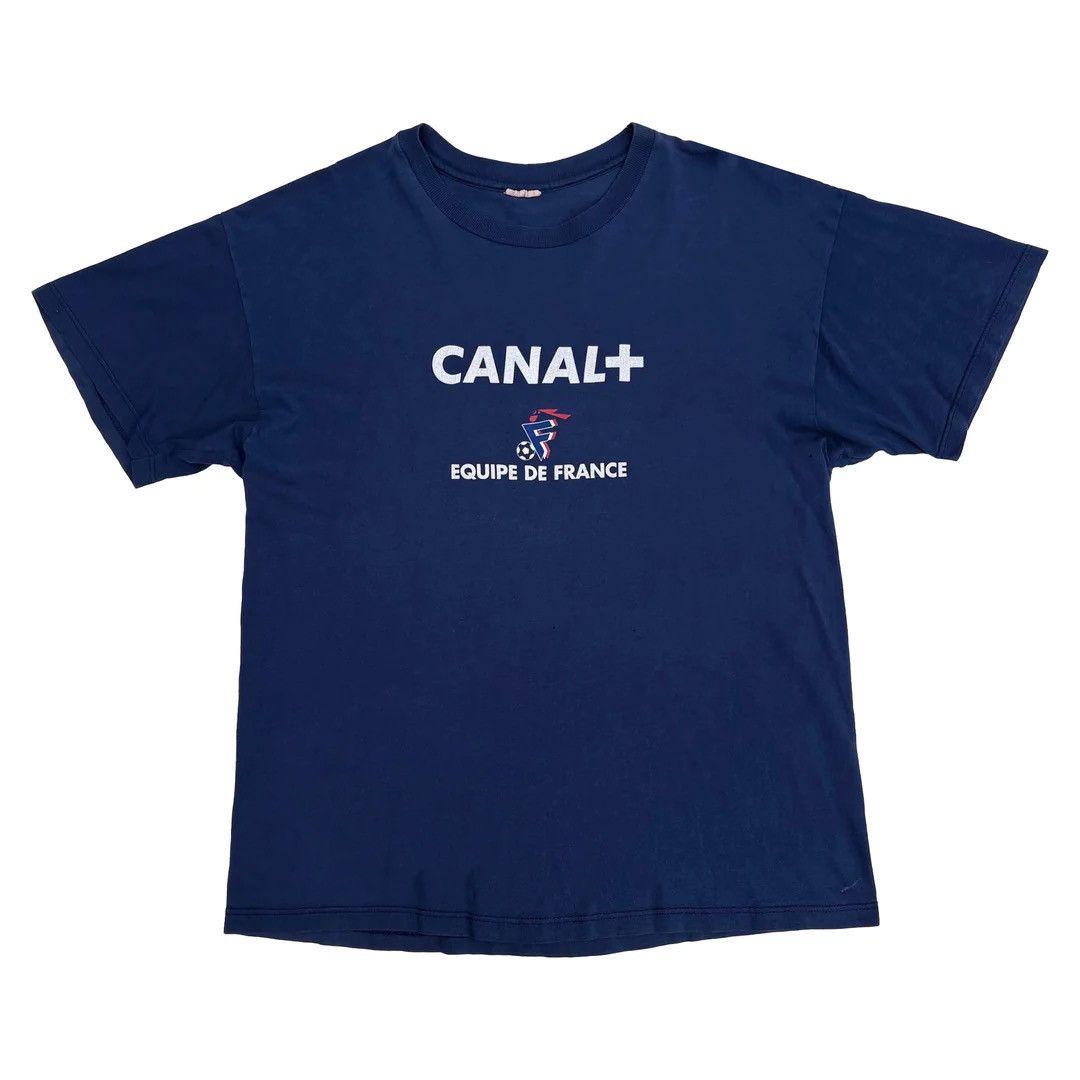 Hanes France FFF Canal+ 1990 90s Vintage Logo Football T-Shirt Size US XL / EU 56 / 4 - 1 Thumbnail