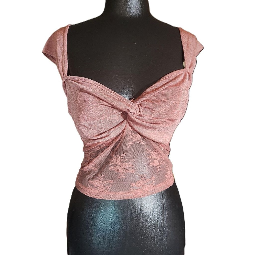 Cider NWT Cider Womens Pink Knot Front Sheer Crop Top XL Size XL / US 12-14 / IT 48-50 - 2 Thumbnail