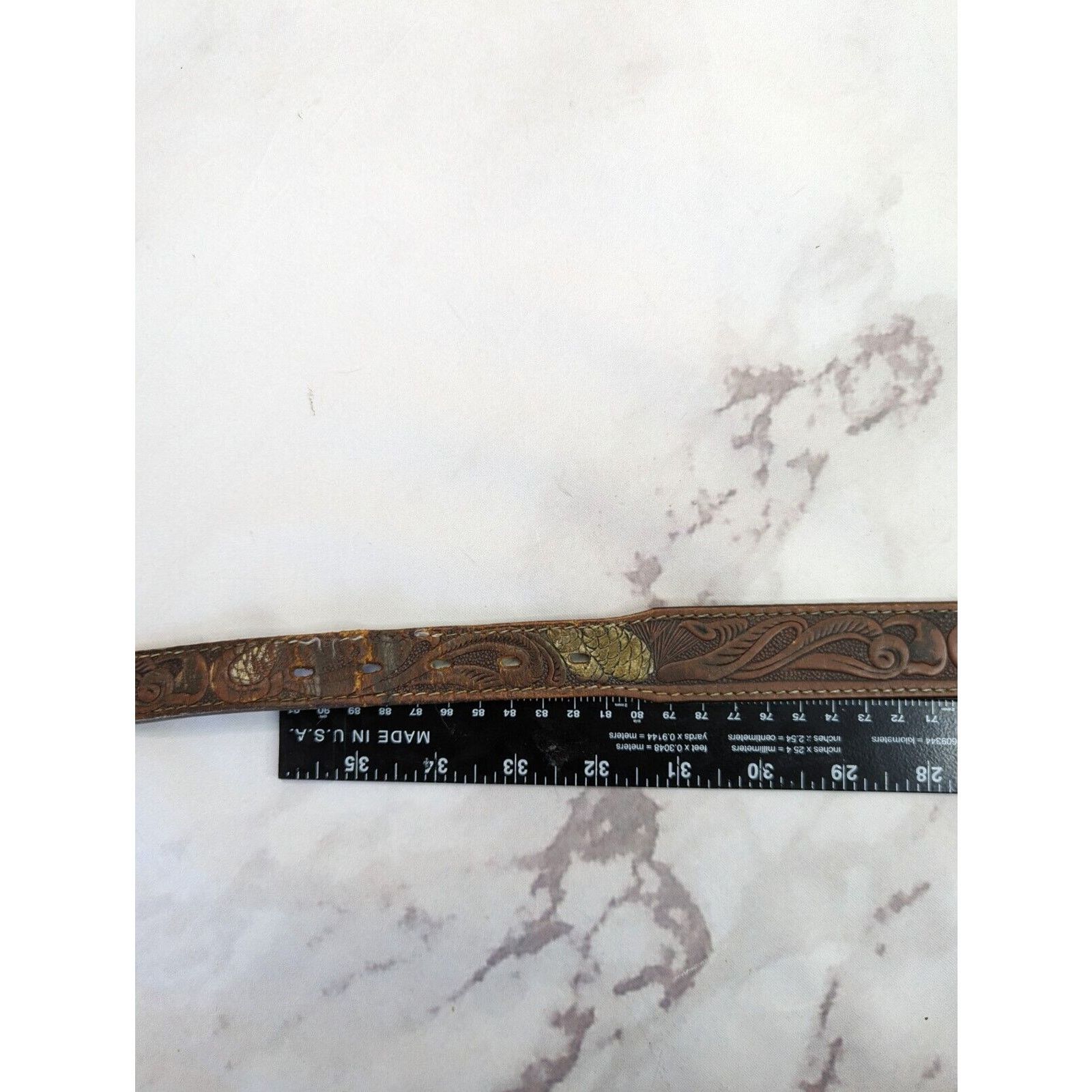 Vintage Vintage Concho Belt Womens 32 34 36 Silver Tooled Leather Size ONE SIZE - 7 Thumbnail