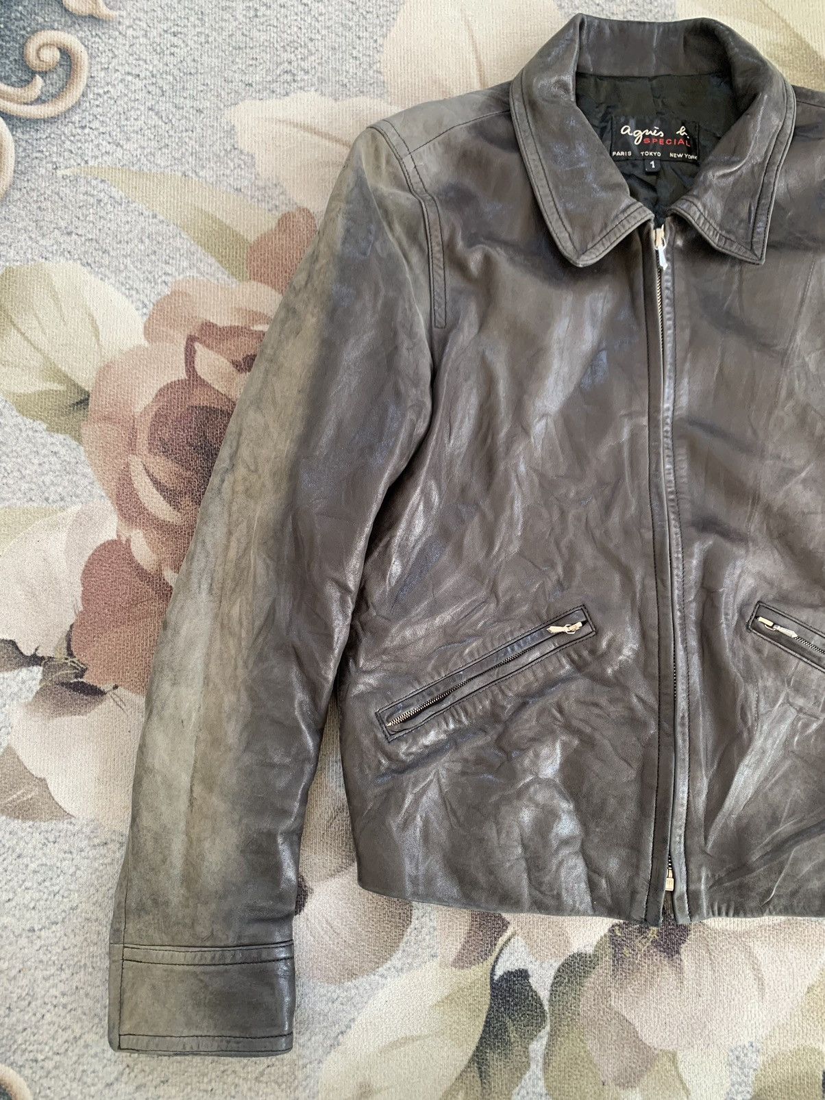 agnes b. Sun Faded Agnes B Special Leather Jacket Riri Zipper Size S / US 4 / IT 40 - 3 Thumbnail