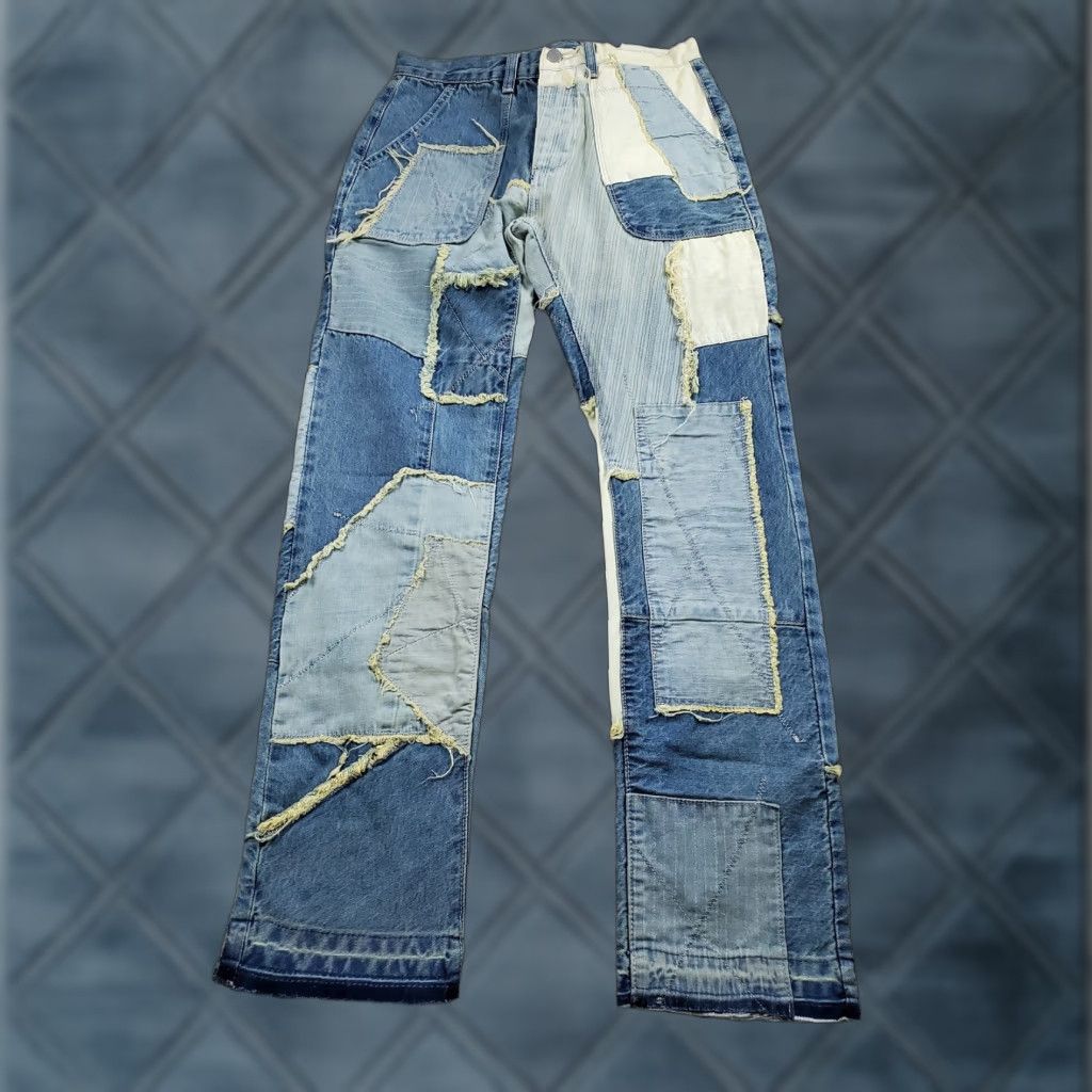 Mnml Jeans Mens 28 Patchwork Distressed Frayed Denim Straight Leg Streetwear NWT