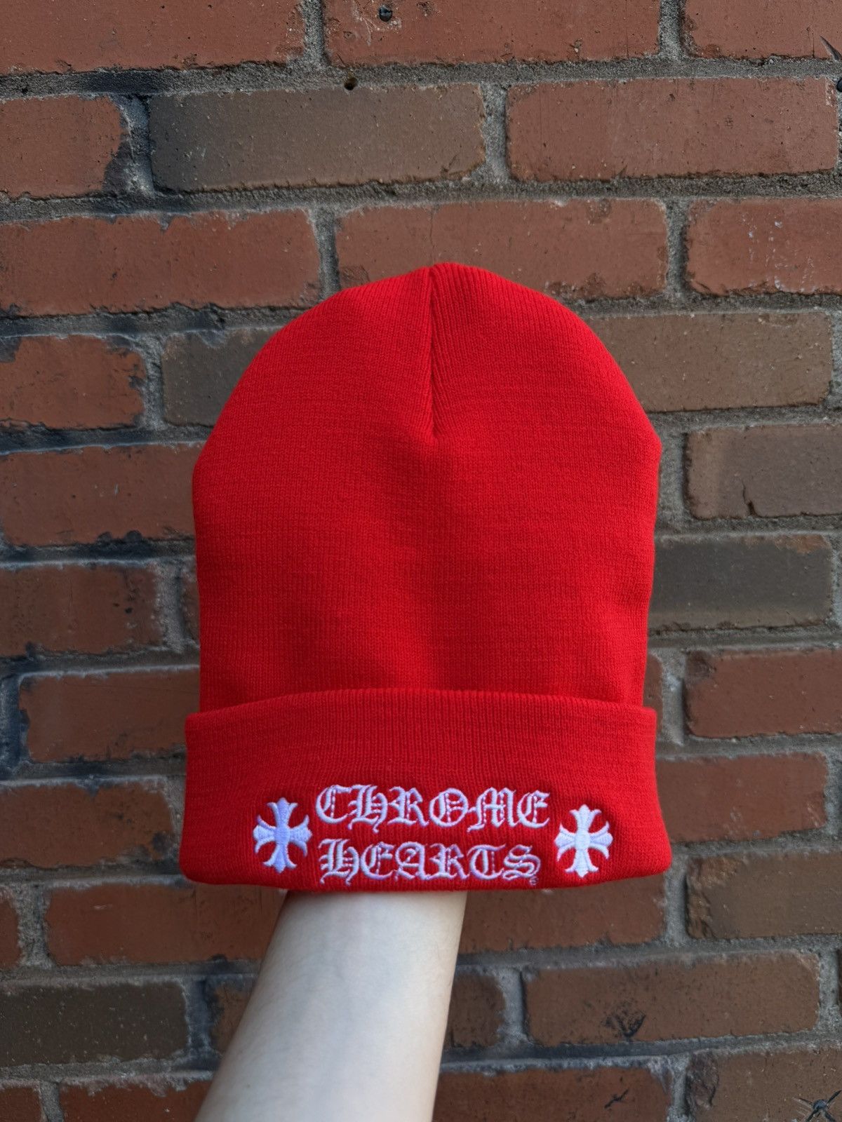 Chrome Hearts Red Chrome Hearts Front Logo Beanie Size ONE SIZE - 1 Thumbnail