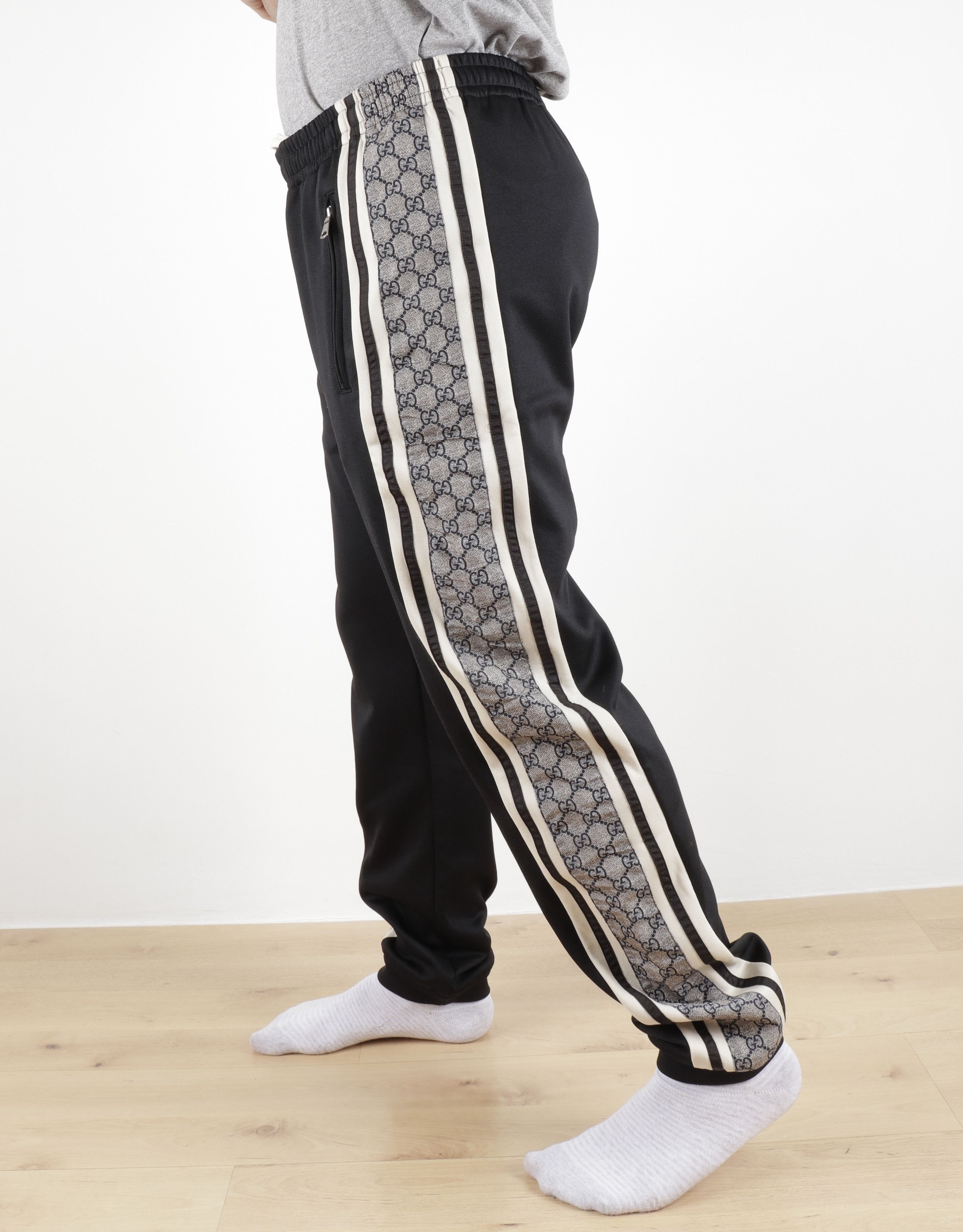 Gucci GUCCI Size S Black GG Monogram Striped Jersey Track Pants Size US 30 / EU 46 - 2 Thumbnail