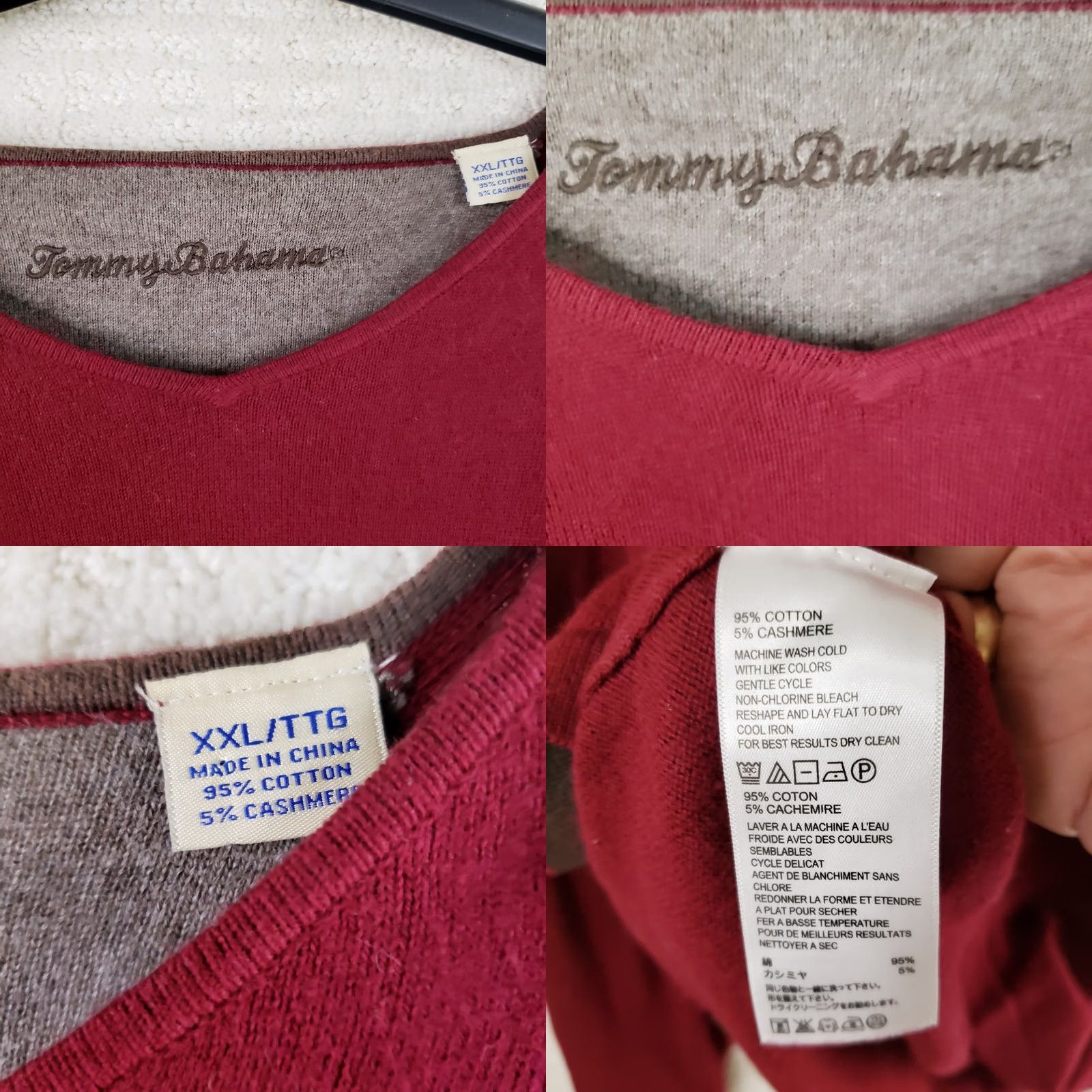 Tommy Bahama Tommy Bahama Sweater Men 2XL Maroon Cashmere Cotton V-Neck Pullover Knit Size US XXL / EU 58 / 5 - 9 Thumbnail