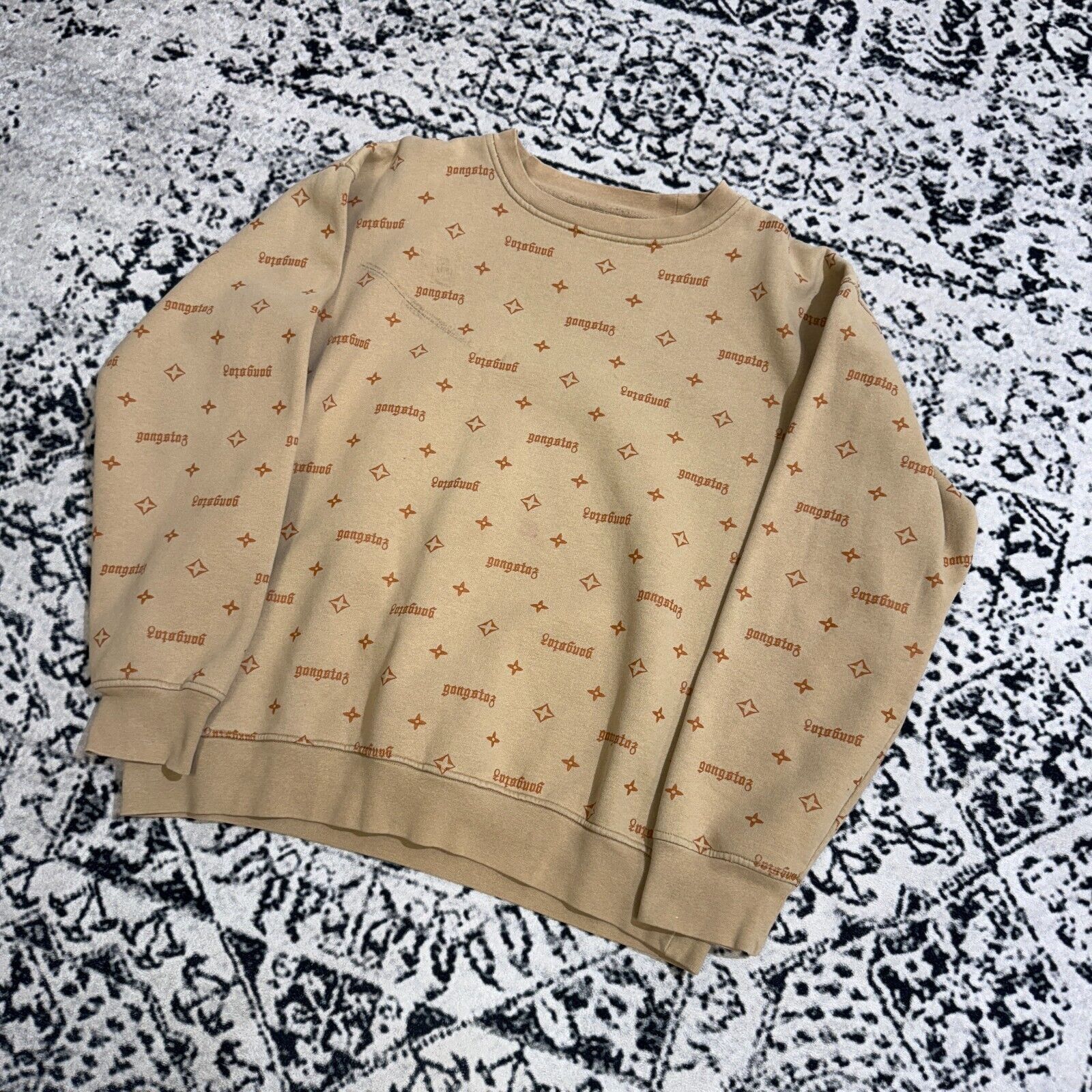 Vintage Gangsta Unisex Beige Cotton Crewneck Size XL Allover Print Size US XL / EU 56 / 4 - 2 Thumbnail