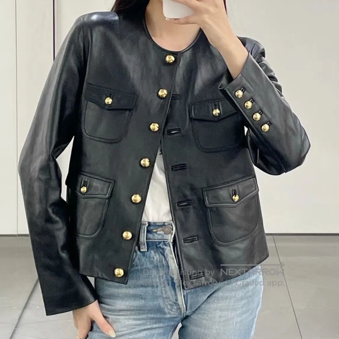 Celine CELINE Solid Color Round Neck Pocket Single-Breasted Leath Size XXS / US 00 / IT 34 - 8 Thumbnail