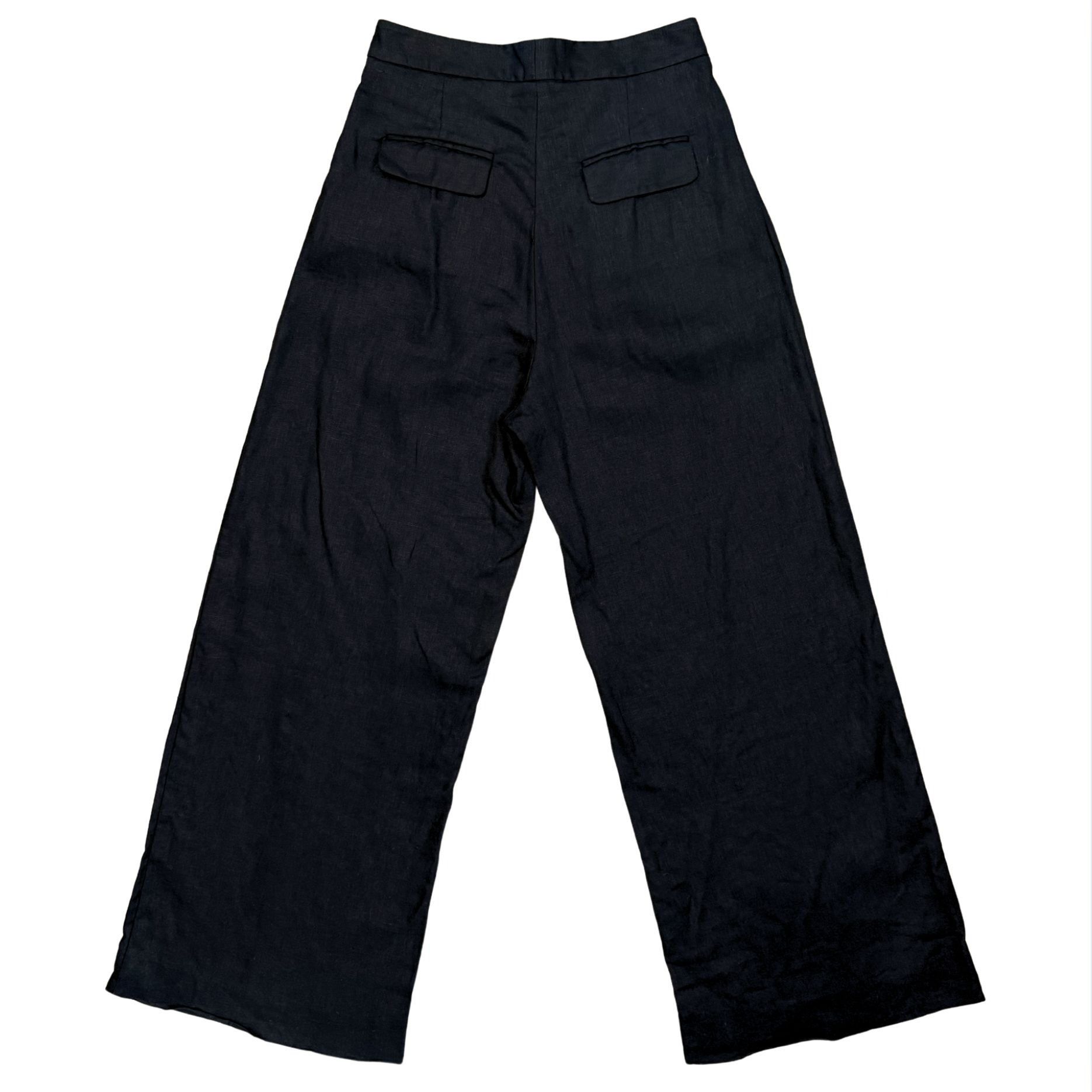 Other MATIN Herringbone Black Wide Leg Linen Pleat Trouser Pant Size 26" / US 2 / IT 38 - 4 Thumbnail