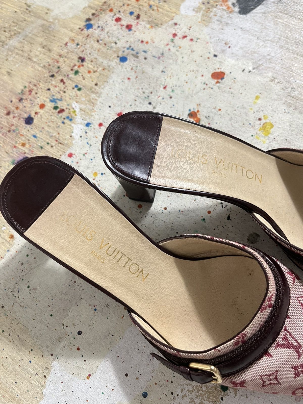 Louis Vuitton Louis Vuitton Cherry red Monogram Leather Canvas Mules Size US 5.5 / IT 35.5 - 7 Thumbnail