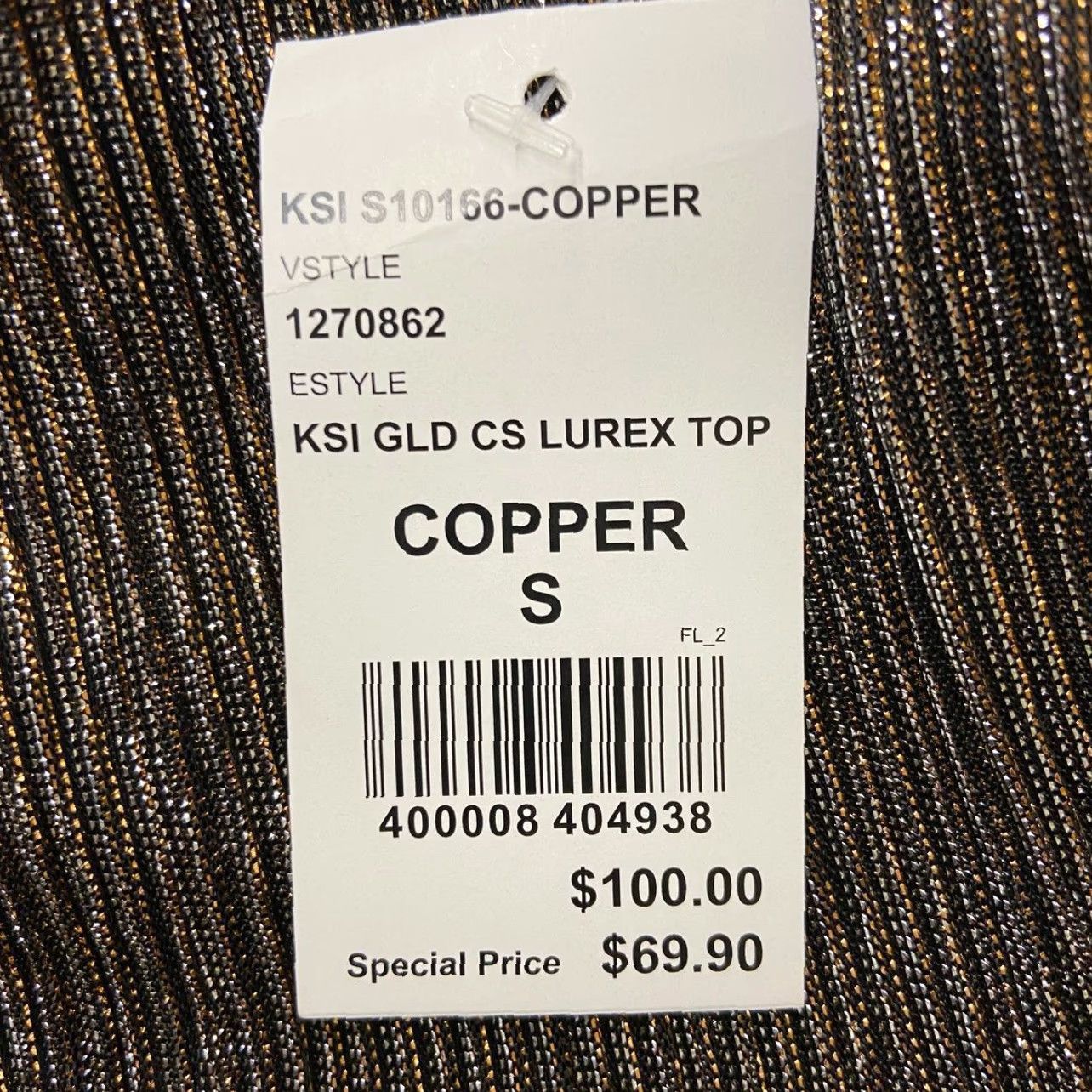 TASH + SOPHIE Top Women's Size S Copper Lurex Cut Sleeve S10166