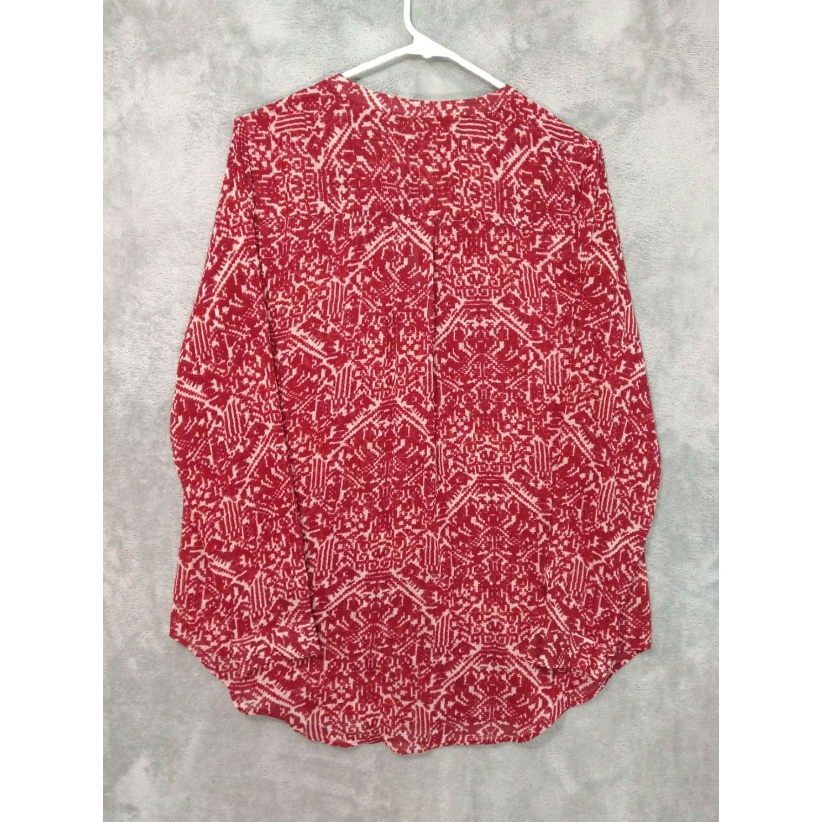 Lucky Brand Lucky Brand Shirt Womens Medium Red Henley Long Sleeve Semi Sheer Tunic Top Boho Size M / US 6-8 / IT 42-44 - 2 Thumbnail