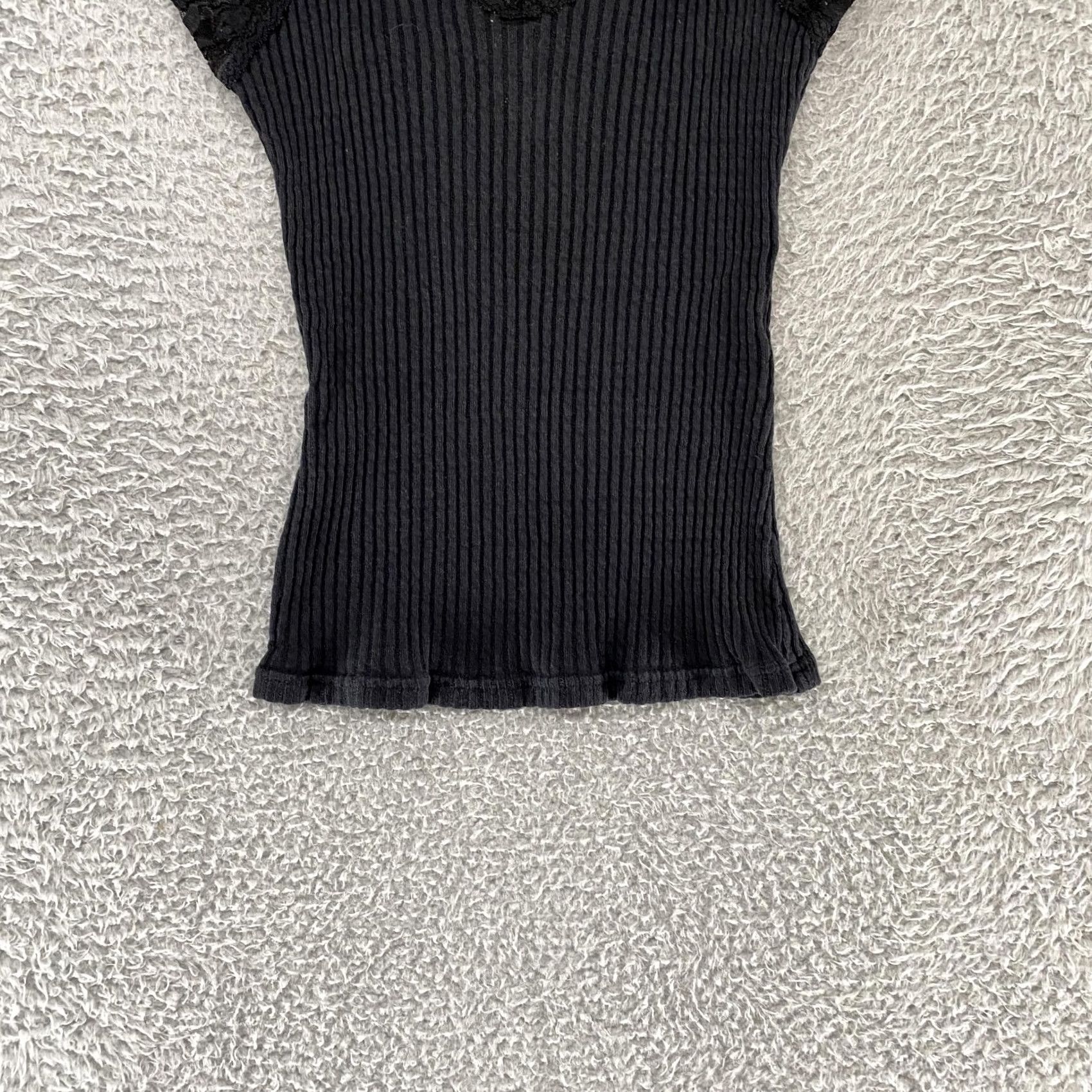 Vintage VTG Frenchi Y2K Tank Top Womens Medium Black Ribbed Lace Trim Spaghetti Strap Size M / US 6-8 / IT 42-44 - 3 Thumbnail