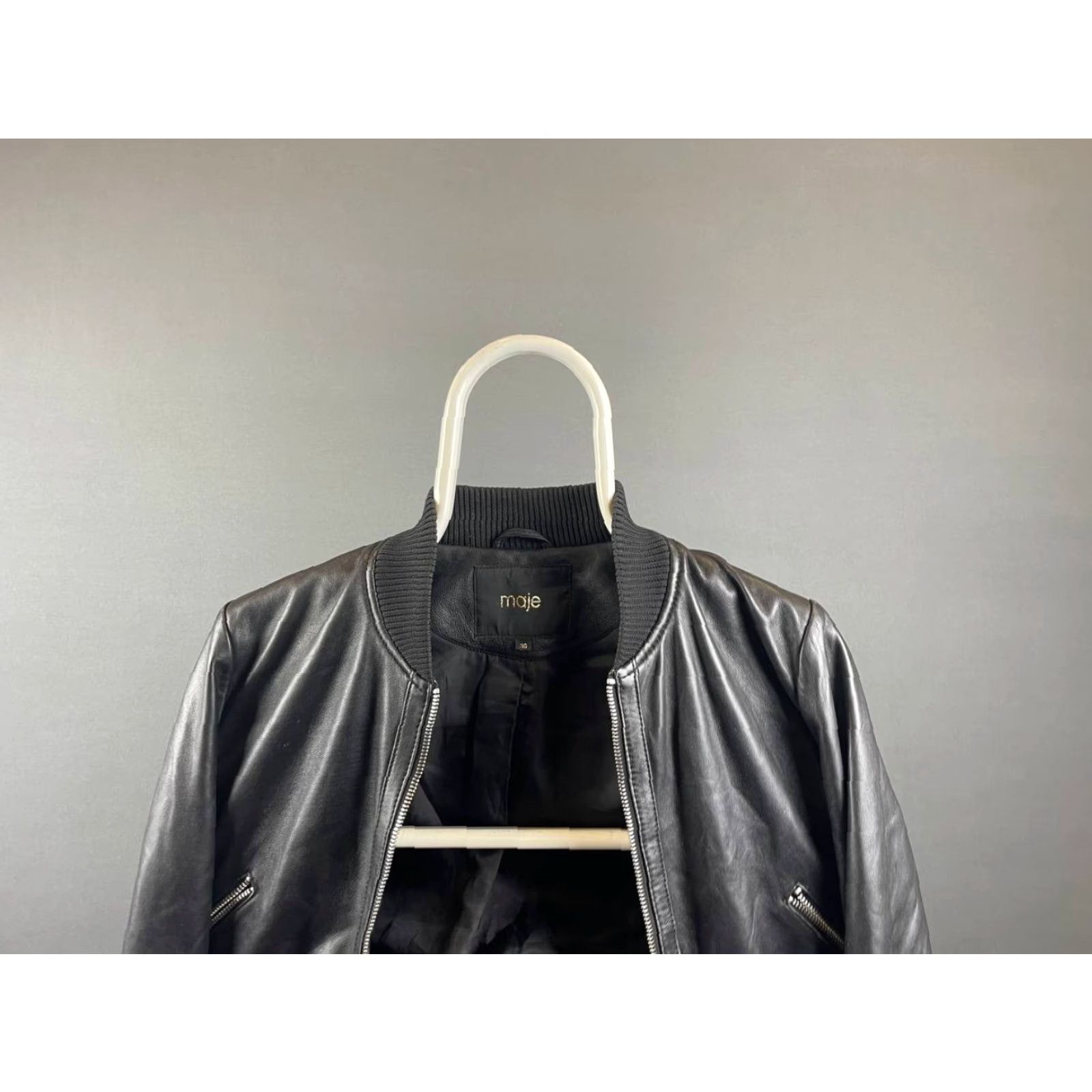 Maje Maje Leather Jacket Women Bomber Size 36 Black Full Zipper Jacket Women Bomber 36 Black Zipper Maje Leather Size XS / US 0-2 / IT 36-38 - 4 Thumbnail