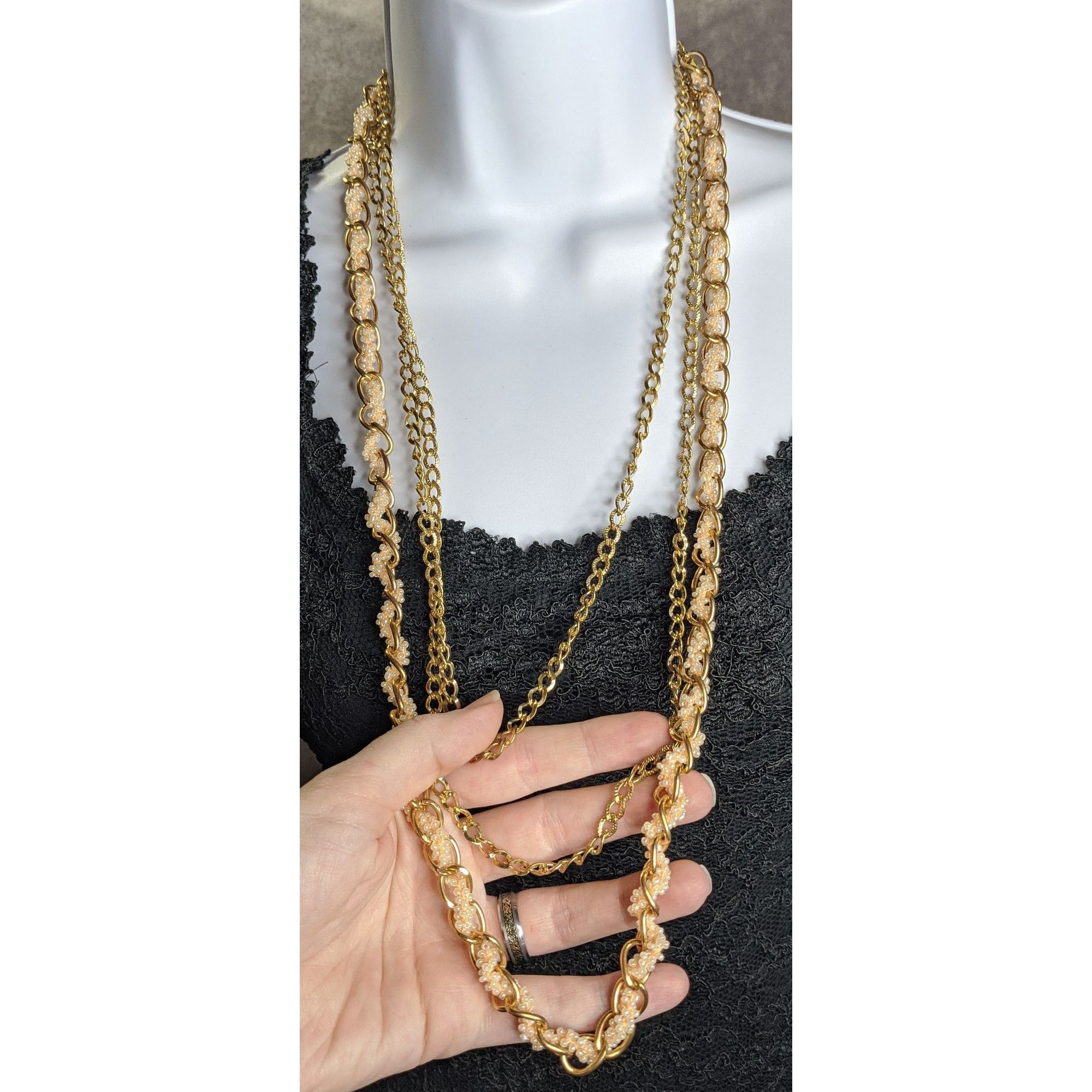 Other Vintage Y2K Gold-Tone Multi-Strand Necklace With Pink Glass Size ONE SIZE - 6 Thumbnail