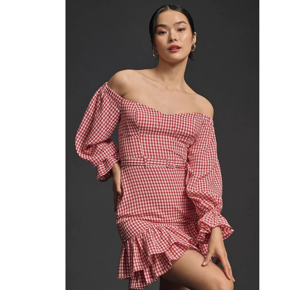 Anthropologie NWT Maeve Off-The-Shoulder Ruffled Mini Dress $178 8P Petite Size M / US 6-8 / IT 42-44 - 1 Thumbnail