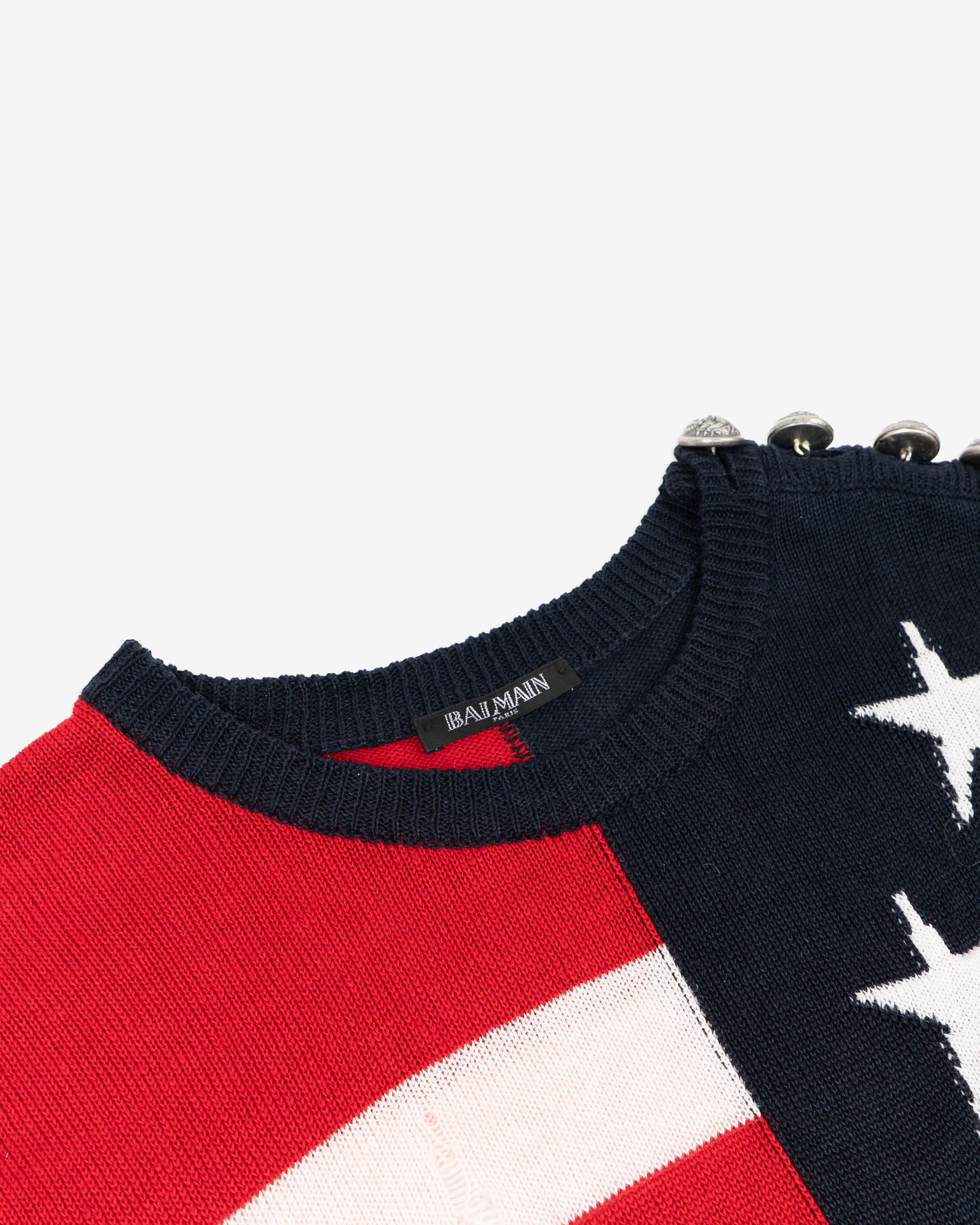 Balmain American Flag Distressed Knit Size US S / EU 44-46 / 1 - 3 Thumbnail