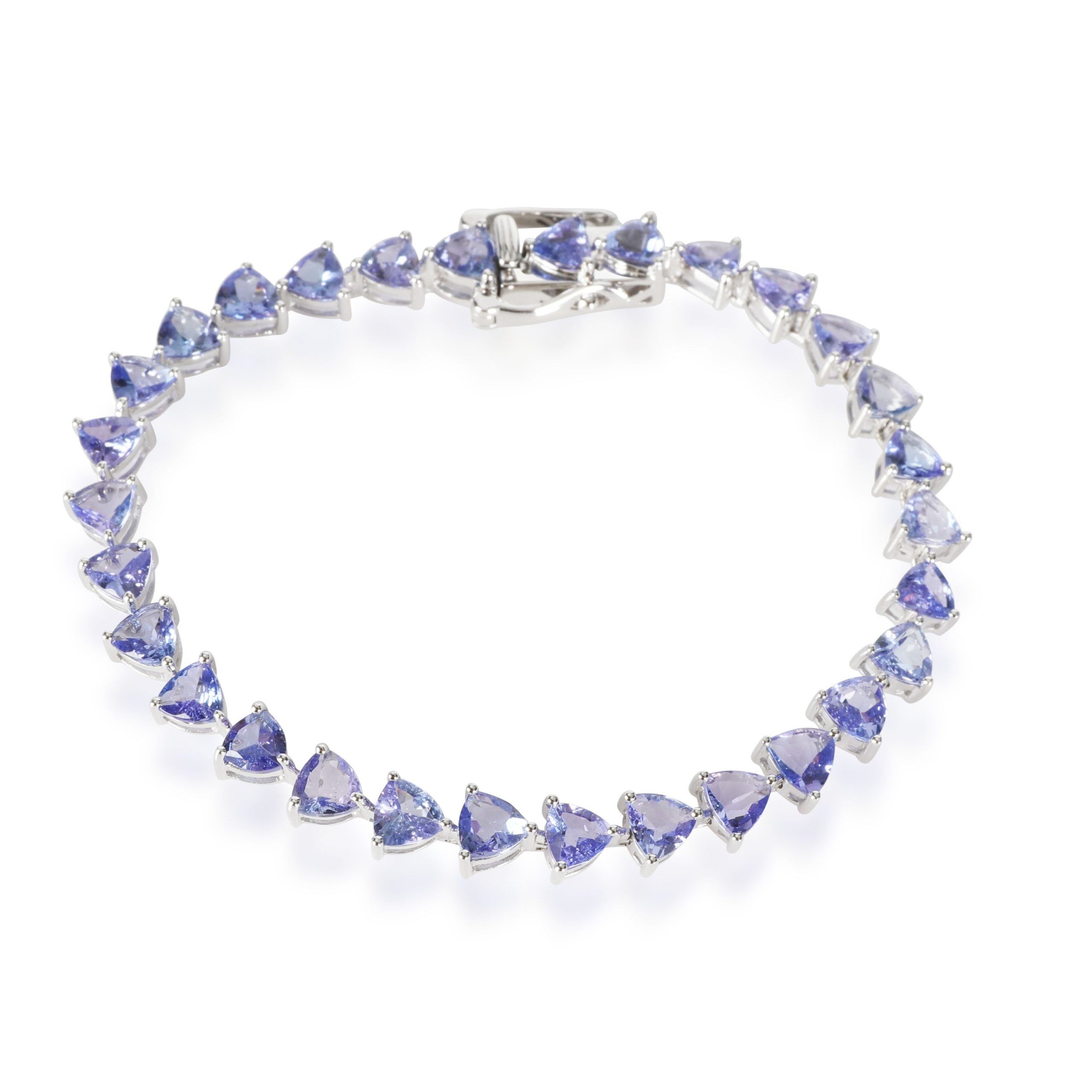 image of Tiffany Co Effy Trilliant Shaped Tanzanite Line Bracelet In 14K White Gold 11.40 Ctw, Women's