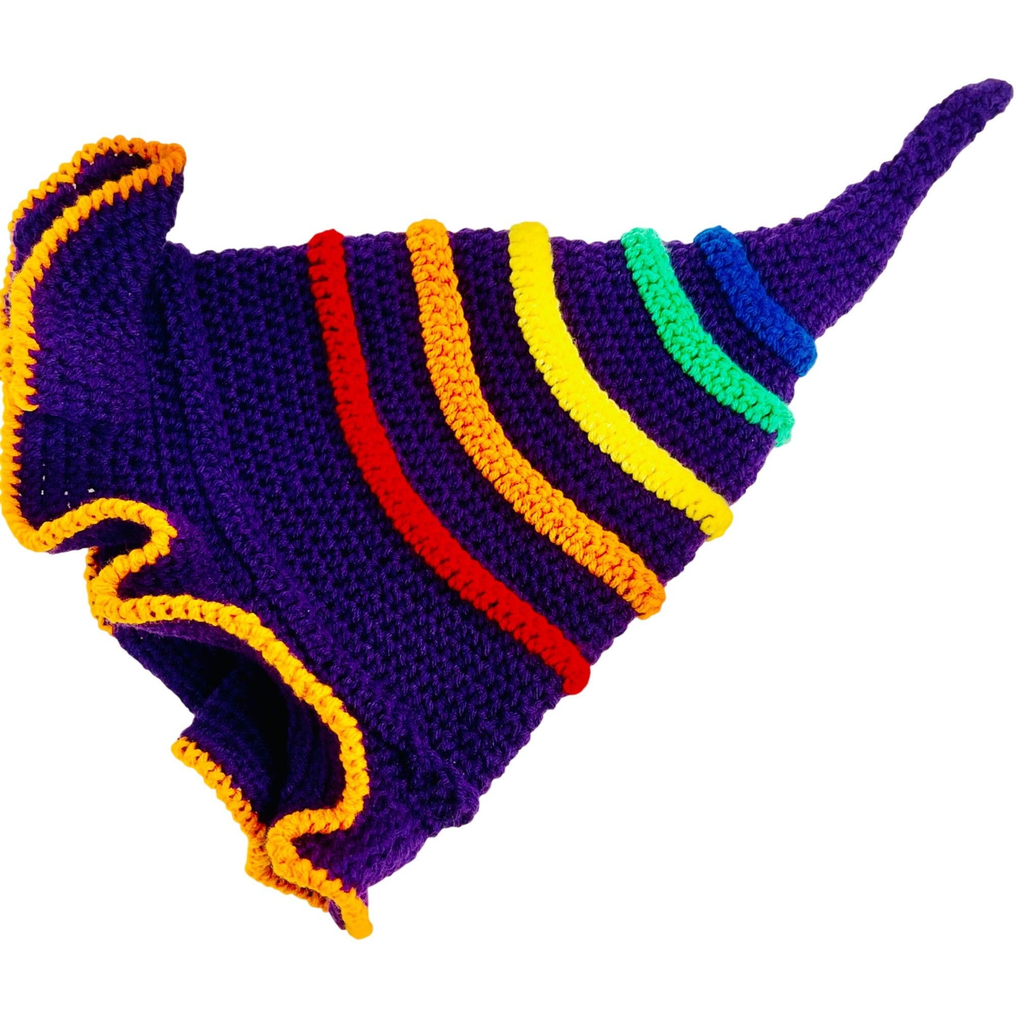 Handmade Crochet Witch Wizard Hat Handmade Purple Blue Orange Red Yel Size ONE SIZE - 5 Thumbnail