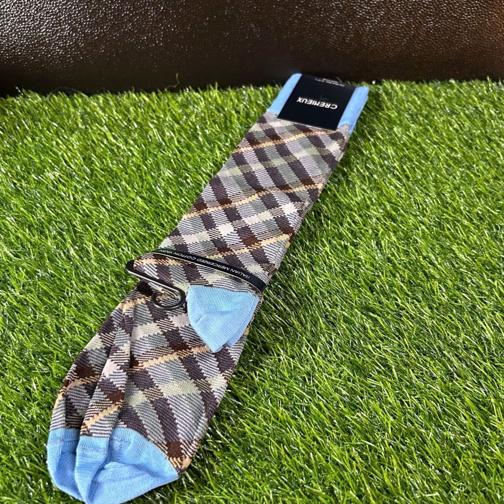 Cremieux Cremieux Dress Socks Men's Italian Cotton Blend Plaid Blue Multicolor NWT 6-12.5 Socks Mid Calf All Seasons Breathable Boys? Size ONE SIZE - 5 Thumbnail
