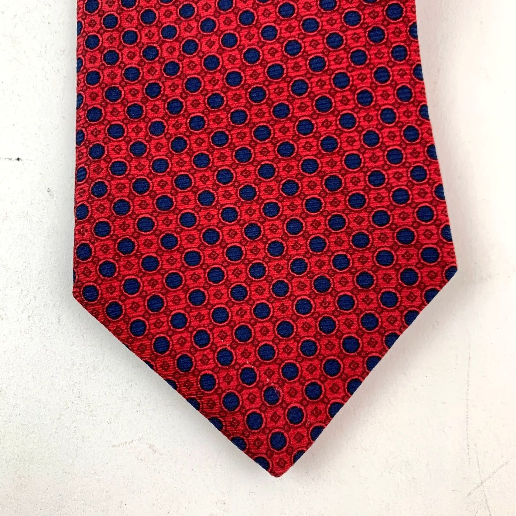 Tommy Hilfiger Tommy Hilfiger Necktie Men's Red Navy Geometric Dots Silk Printed In Italy 56" Short Vintage No Size ONE SIZE - 2 Thumbnail