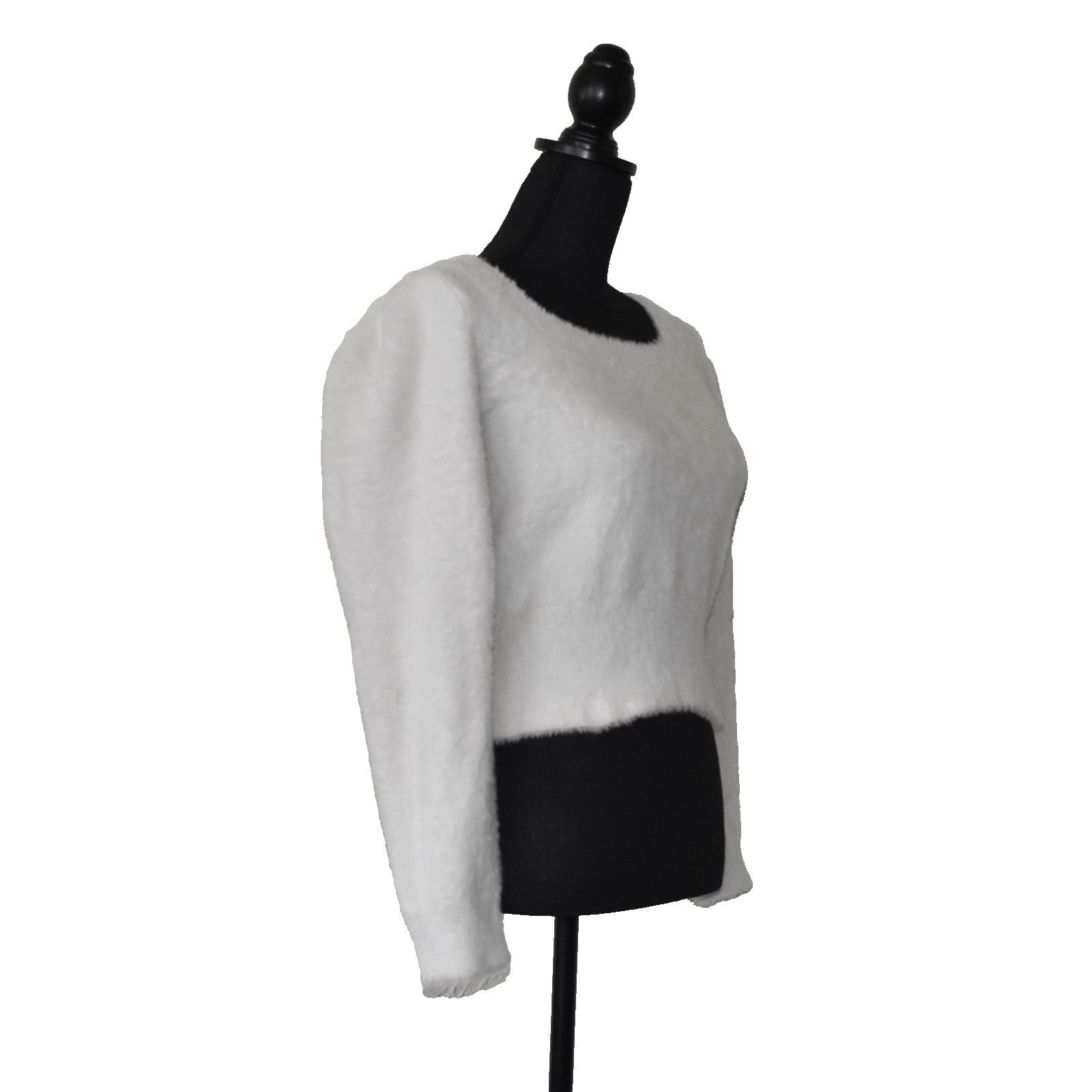 ASTR The Label ASTR THE LABEL Square Neck Fuzzy White Cropped Sweater Sz M Size M / US 6-8 / IT 42-44 - 3 Thumbnail