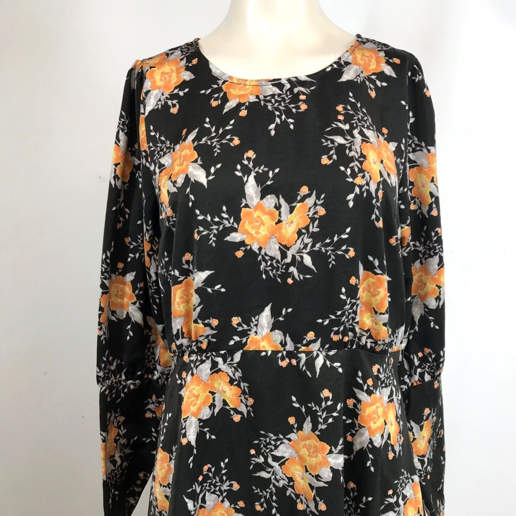 Free People Free People Dress Floral Long Sleeve Knee Length Black Orange A-Line 10 Womens Size L / US 10 / IT 46 - 2 Thumbnail