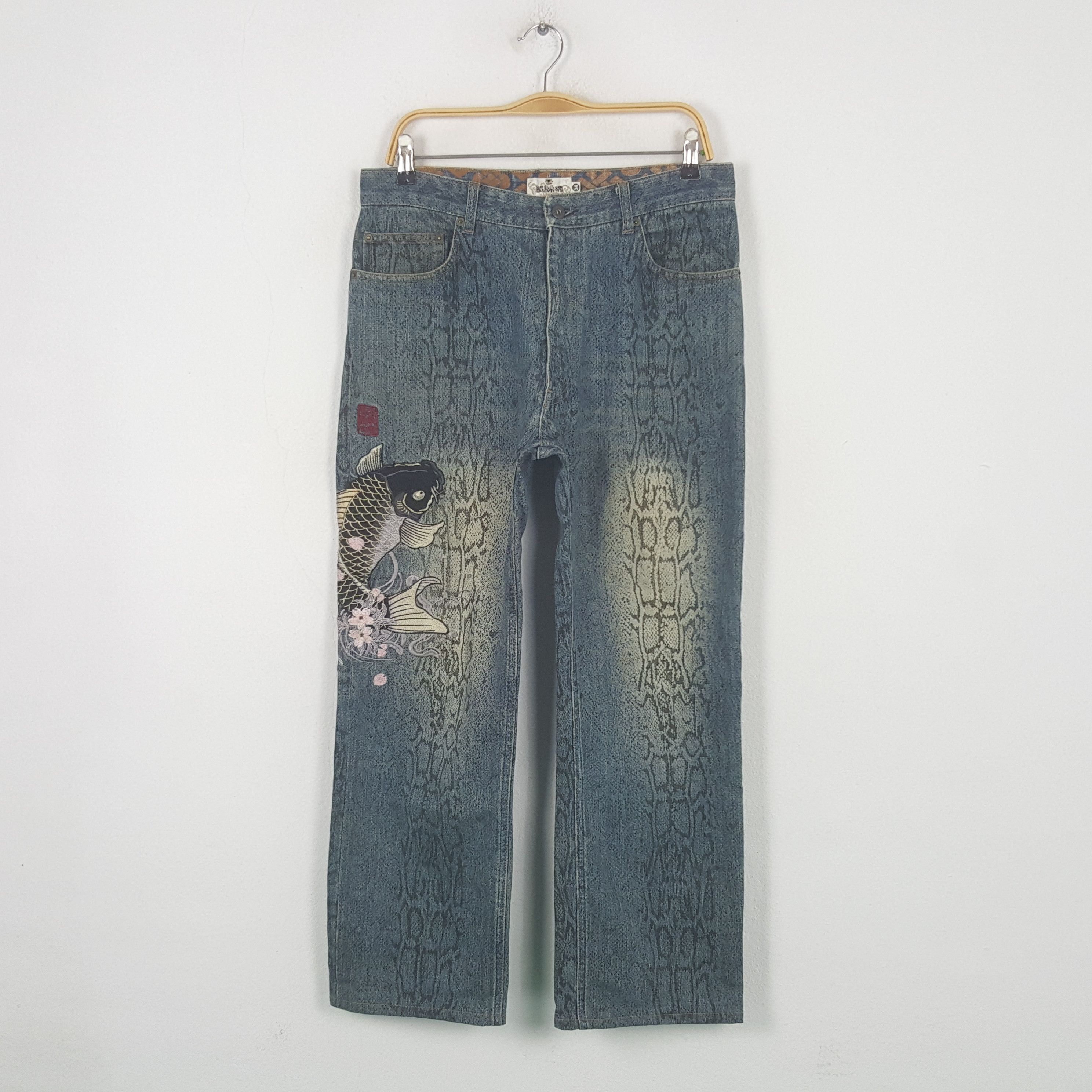 Karakuri Tamashii Vintage Karakuri Tamashi Embroidery Japan Denim Jeans RR22 Size US 32 / EU 48 - 1 Thumbnail