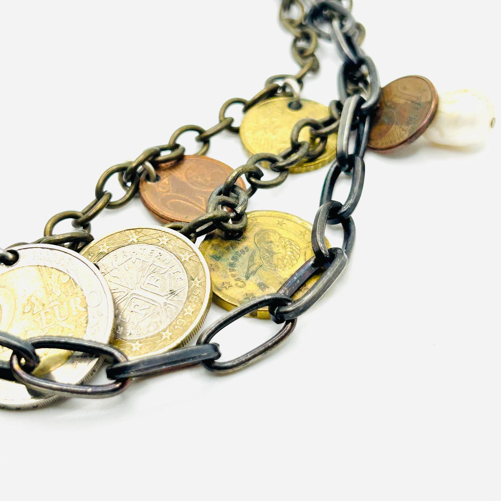 Handmade Vintage Y2K Euro Coin Charm Layered Chain Necklace Size ONE SIZE - 5 Thumbnail