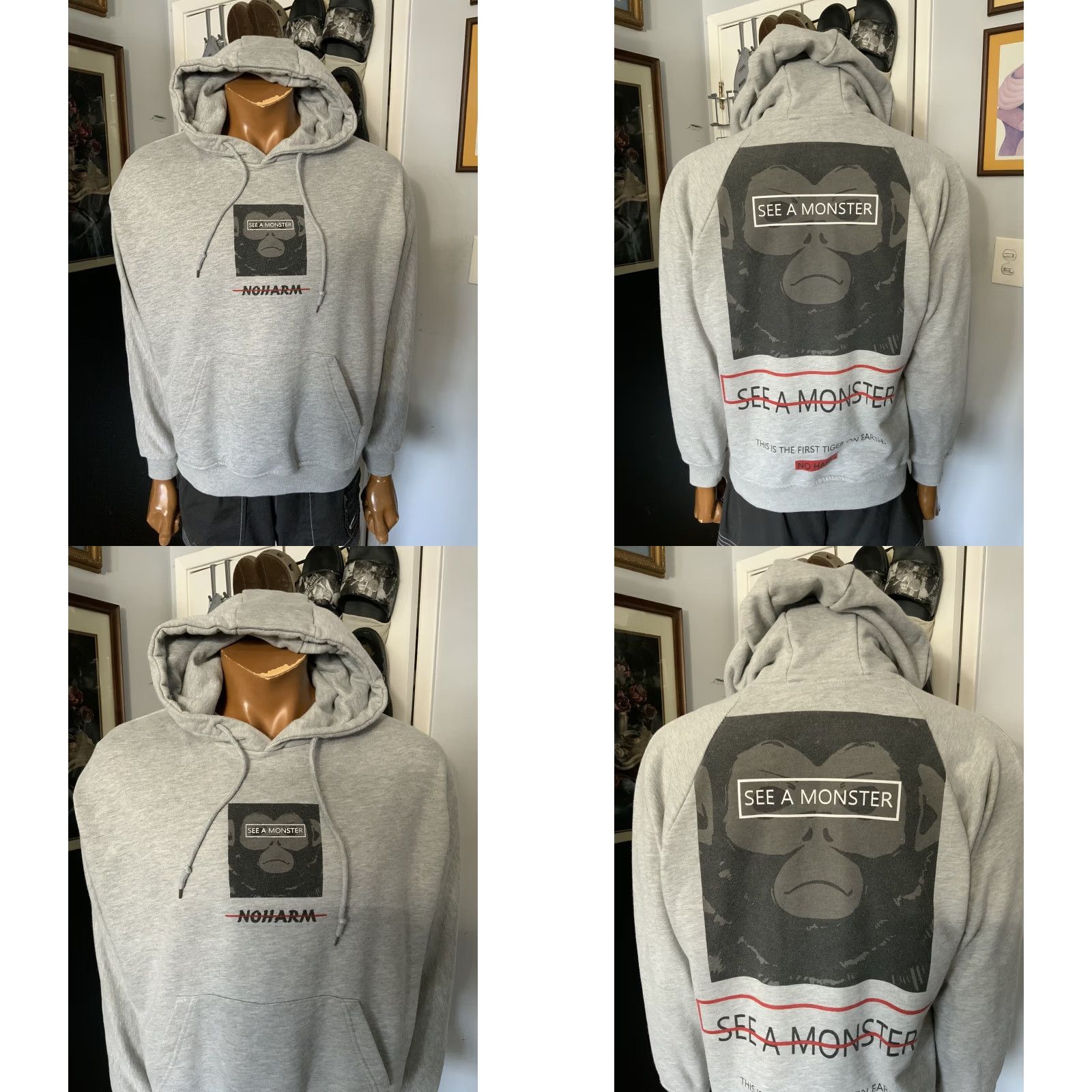 Vintage Guelenkke See A Monster No Harm Monkey Graphic Heather Grey Pullover Hoodie M Mens Size M Sweatshirt Hoodie Size US M / EU 48-50 / 2 - 8 Thumbnail