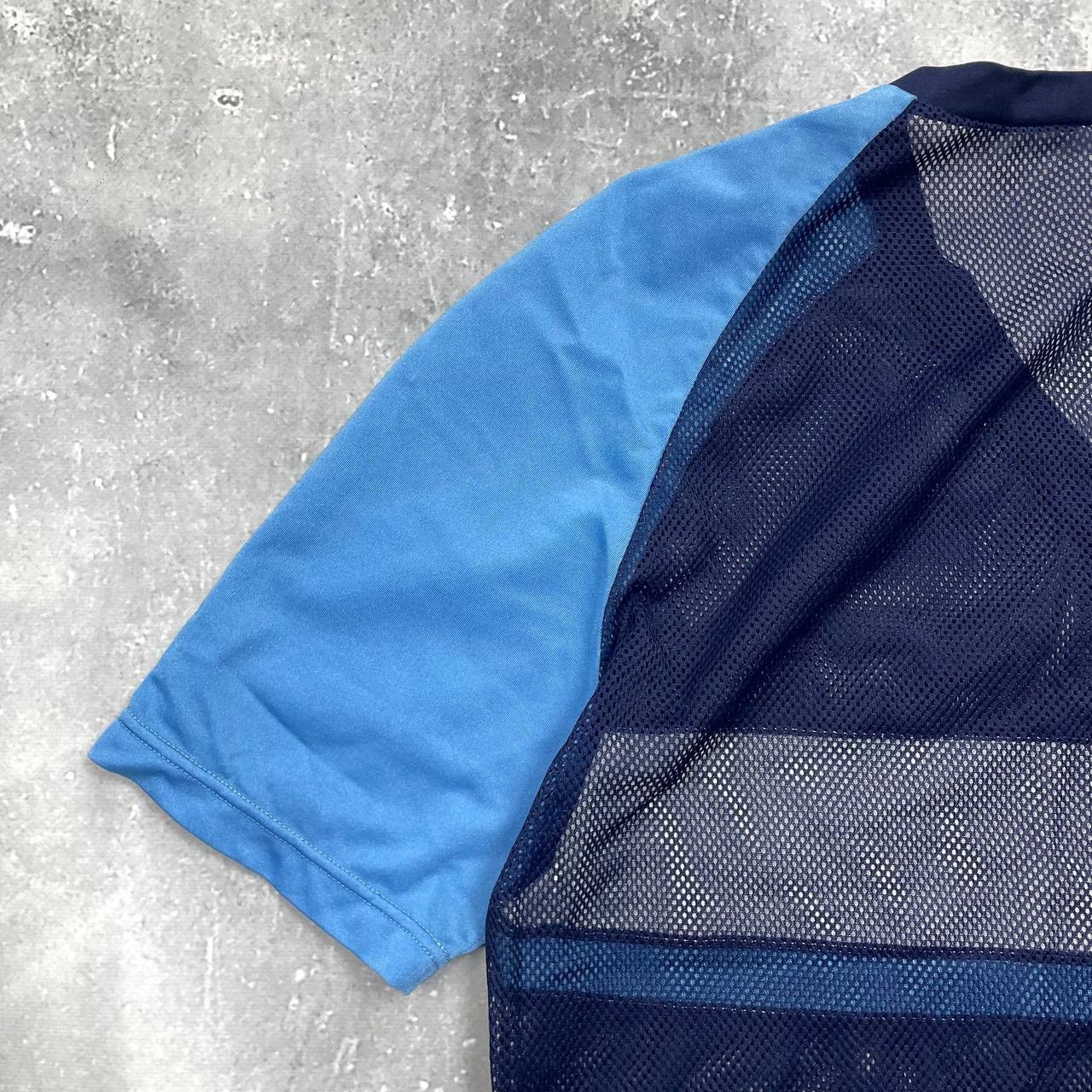 Adidas Vintage 80s Adidas Trefoil Mesh V-Neck T Shirt Blue Size M Size US M / EU 48-50 / 2 - 20 Thumbnail
