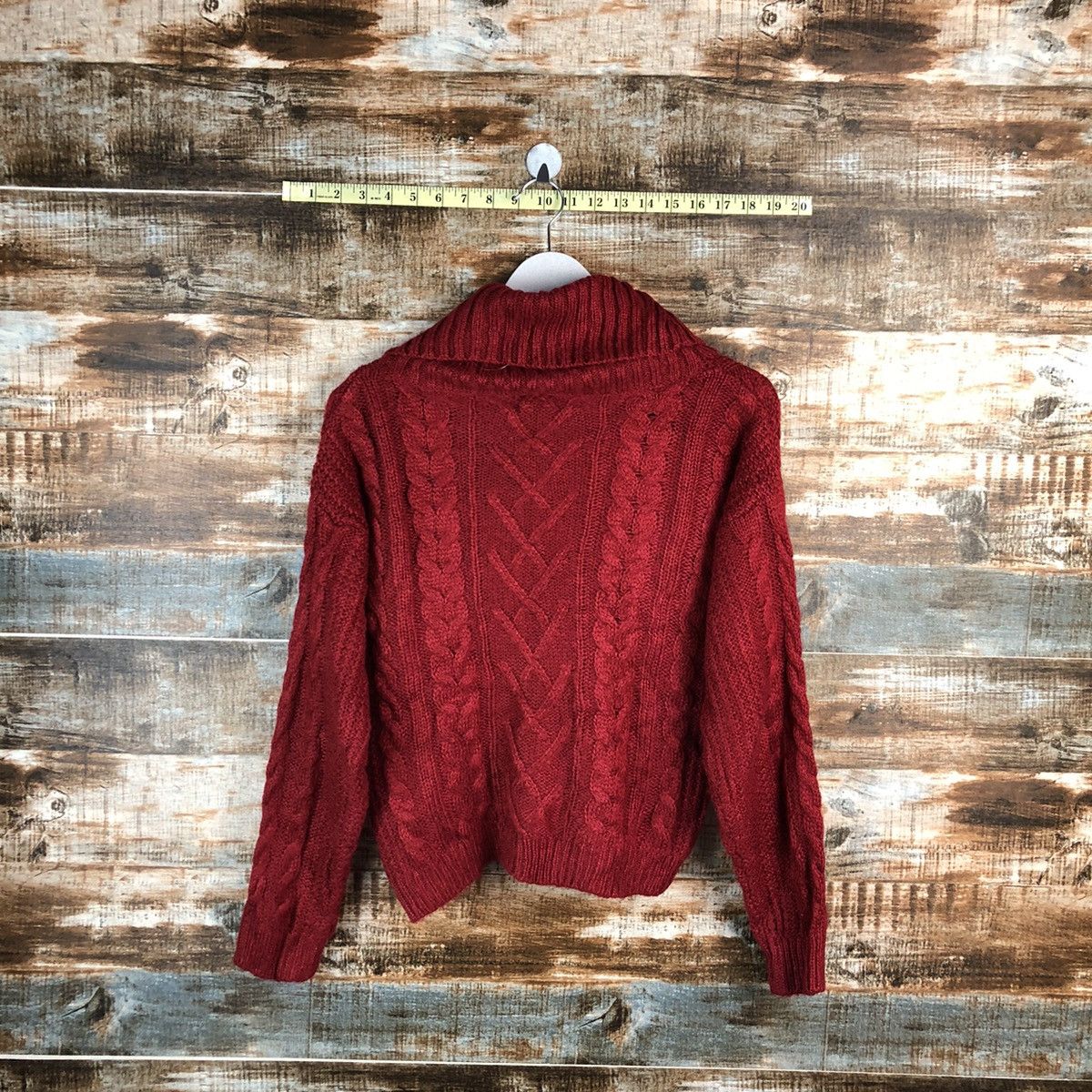 Aran Isles Knitwear × Japanese Brand × Vintage One Way Red Turtle Neck Knitwear crop top #A1563 Size M / US 6-8 / IT 42-44 - 12 Thumbnail