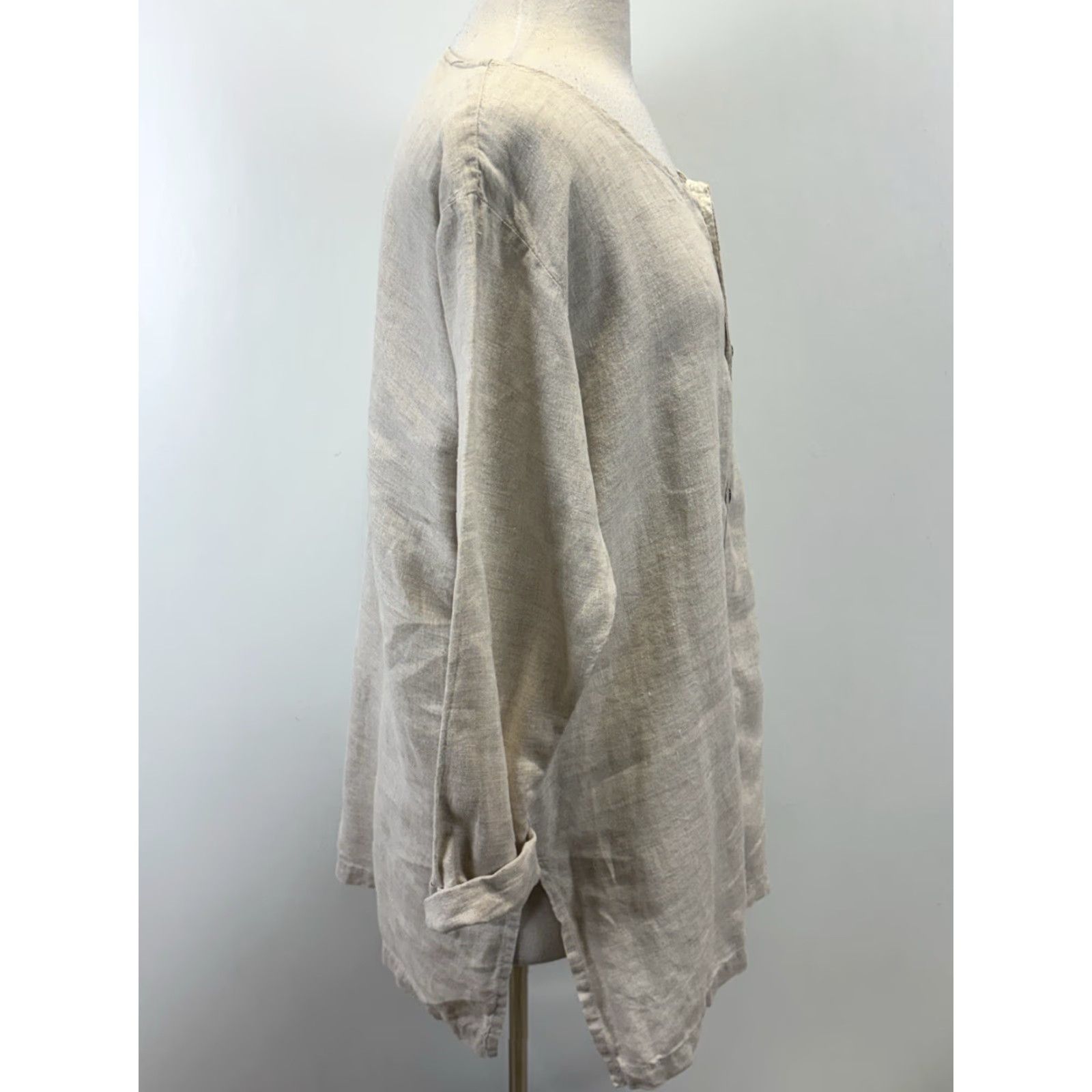 Vintage CP Shades 100% Linen Button Up Tunic Top Shirt Medium Oatmeal Lagenlook Artsy Shirt Womens Size M / US 6-8 / IT 42-44 - 4 Thumbnail