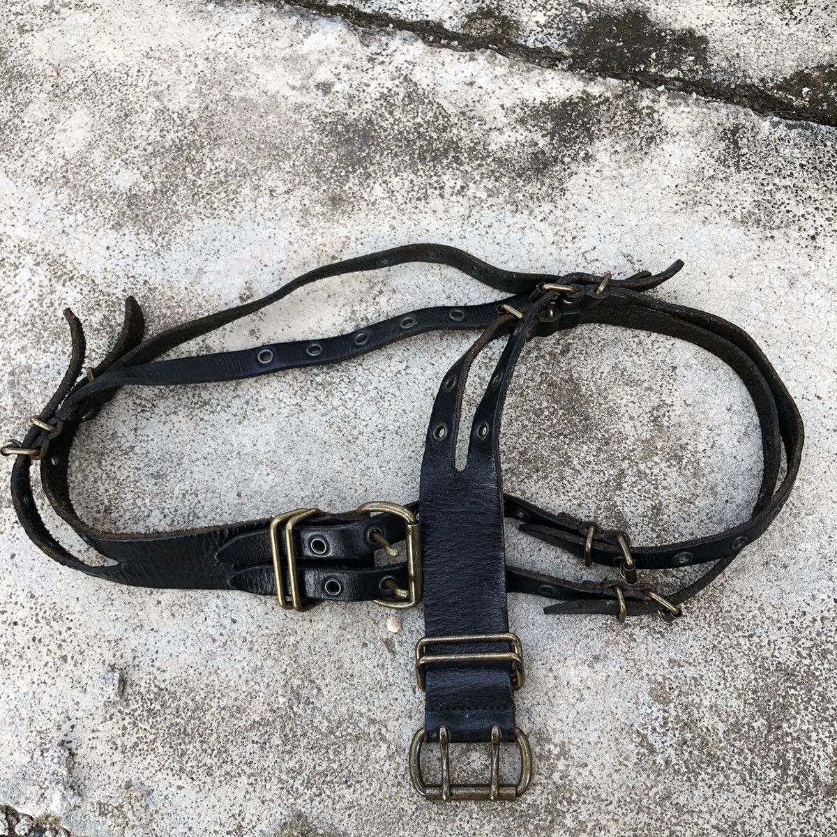 Leather Japanese Brand Black Leather Double Buckle Bondage Belt Size ONE SIZE - 7 Thumbnail