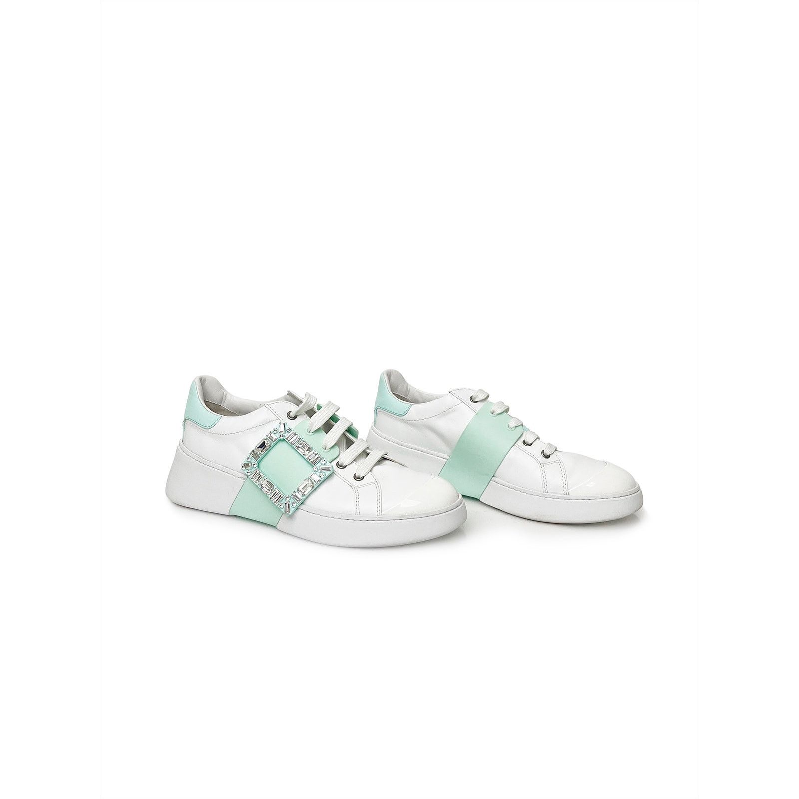 Roger Vivier White sneaker with turqiose stripe and crystal buckle Size US 10 / IT 40 - 1 Thumbnail