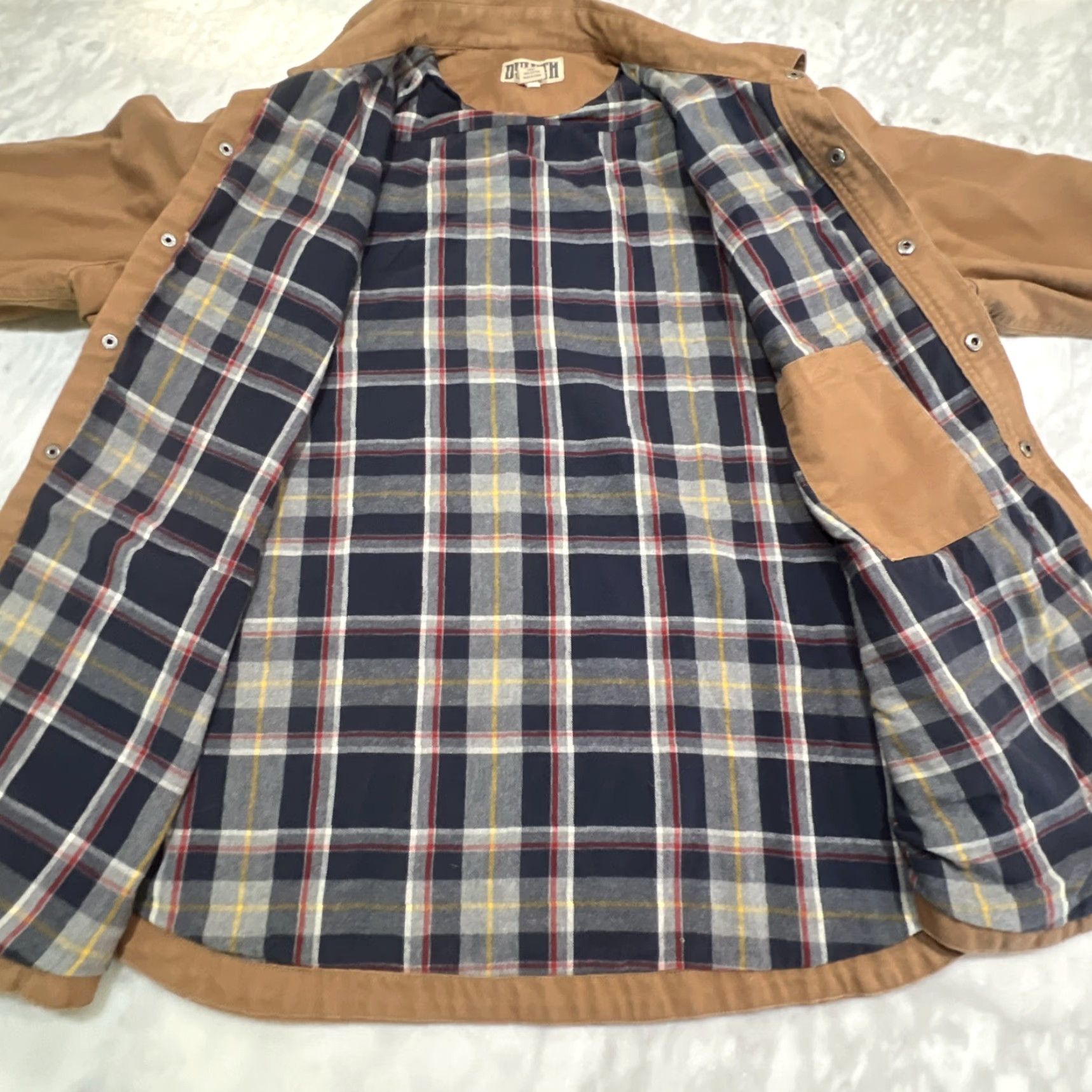 Duluth Trading Company DULUTH TRADING CO Fire Hose Flannel Lined Shirt Men 2XL Brown Cotton Canvas Regular Fit Long Sleeve Snap Collar Robusto Durable Workwear 90s? Size US XXL / EU 58 / 5 - 7 Thumbnail
