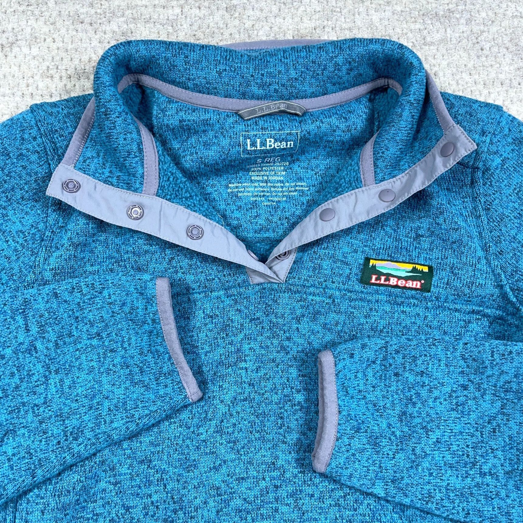 Vintage LL Bean Sweater Women Small Light Blue Pullover Snap T Pockets Heather Ladies Size S / US 4 / IT 40 - 2 Thumbnail