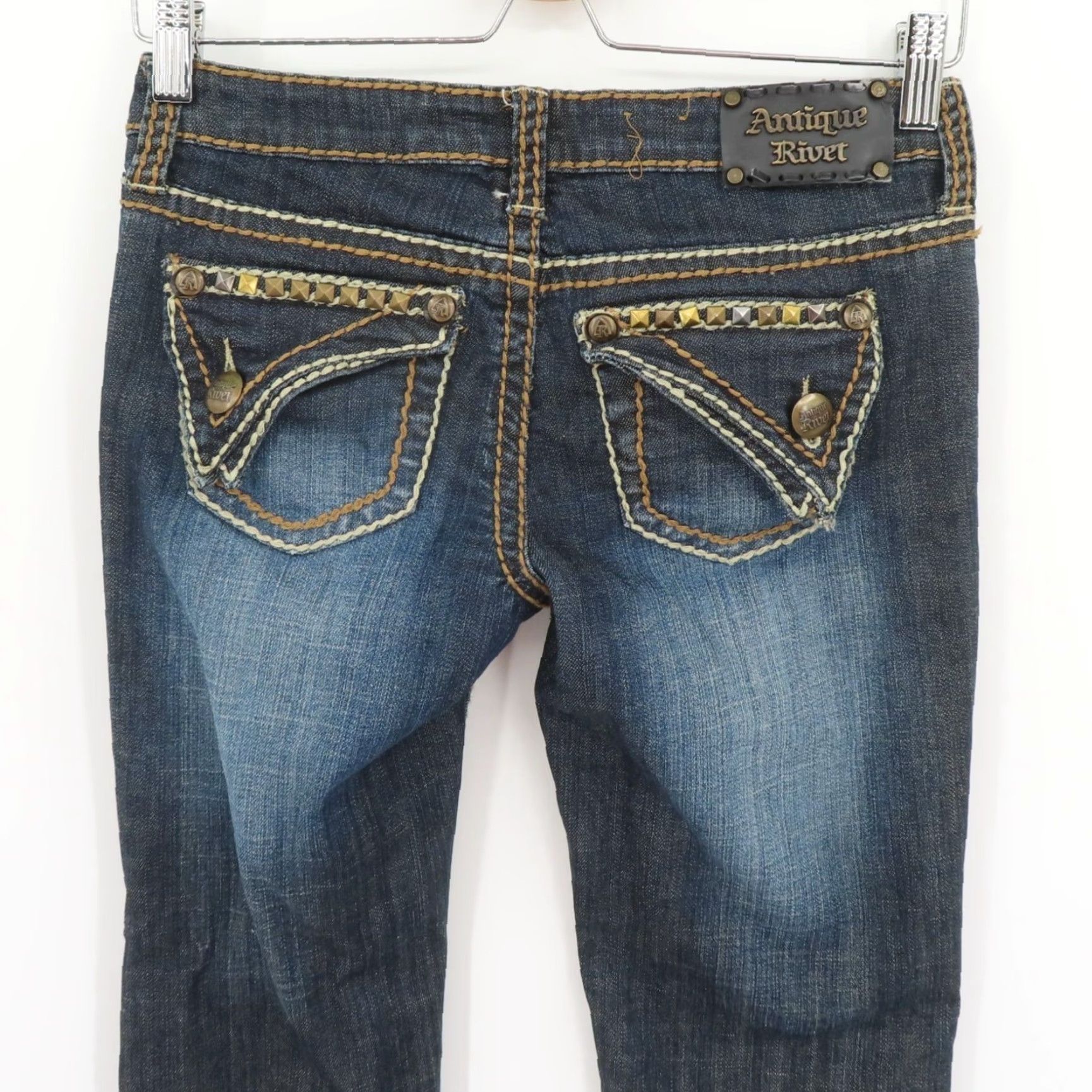 Denime Antique Rivet Jeans Women 25 Denim Distressed Studded 5-Pocket Skinny Cotton Blend Blue Vintage? No (avoid adding) Size 42" / US 20 - 7 Thumbnail