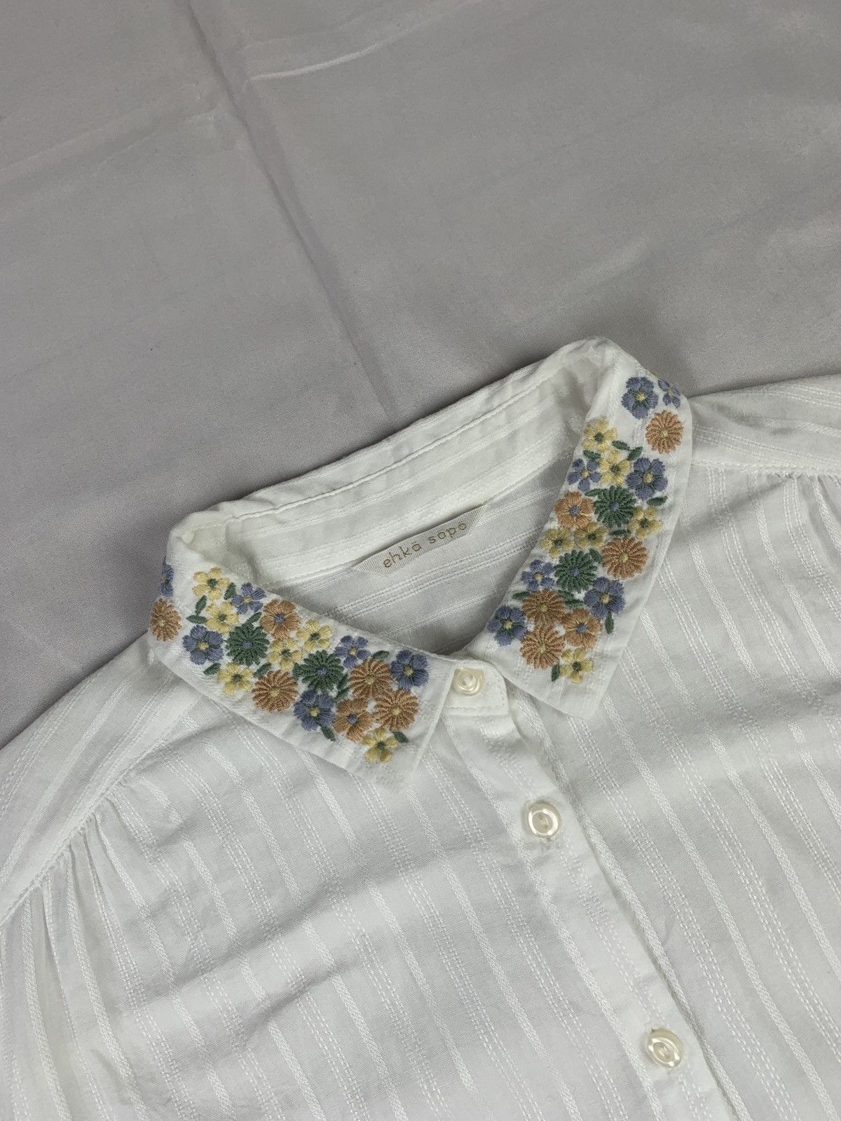 Japanese Brand 2000s ehka sopo Japan Flower Embroidered Collar Loosy Blouse Size M / US 6-8 / IT 42-44 - 5 Thumbnail