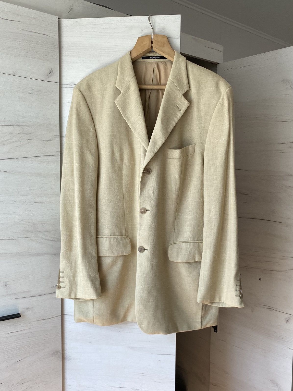 Yves Saint Laurent Vintage Yves Saint Laurent Pour Homme Beige Blazer – Luxury Size 44L - 1 Thumbnail