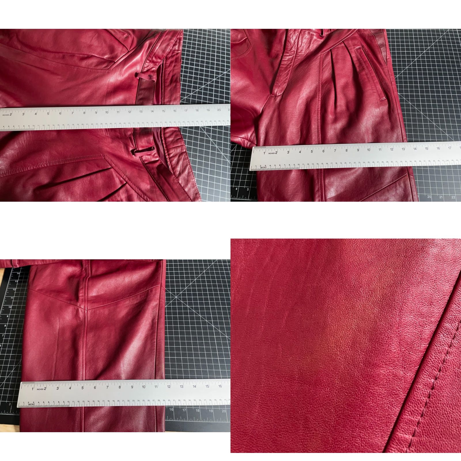 Vintage VINTAGE Saxony Leather Pants Men’s 36 x 29 Red Pleated Zip Up Biker 90s Size US 36 / EU 52 - 8 Thumbnail