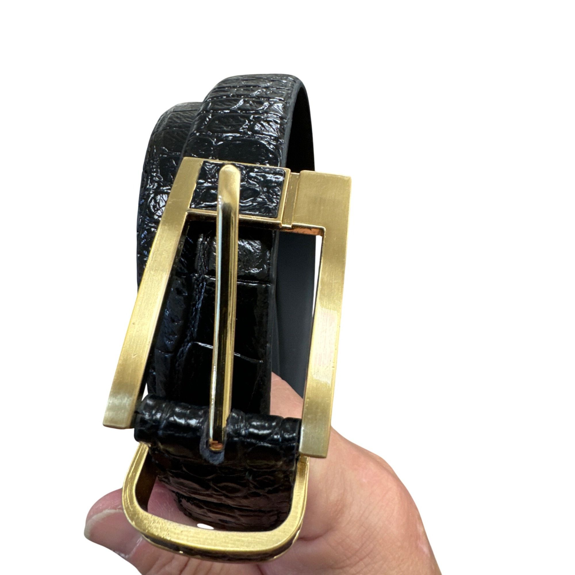 Stacy Adams Stacy Adams Mens Black Genuine Leather Belt With Gold Buckle Size 40 - 2 Thumbnail