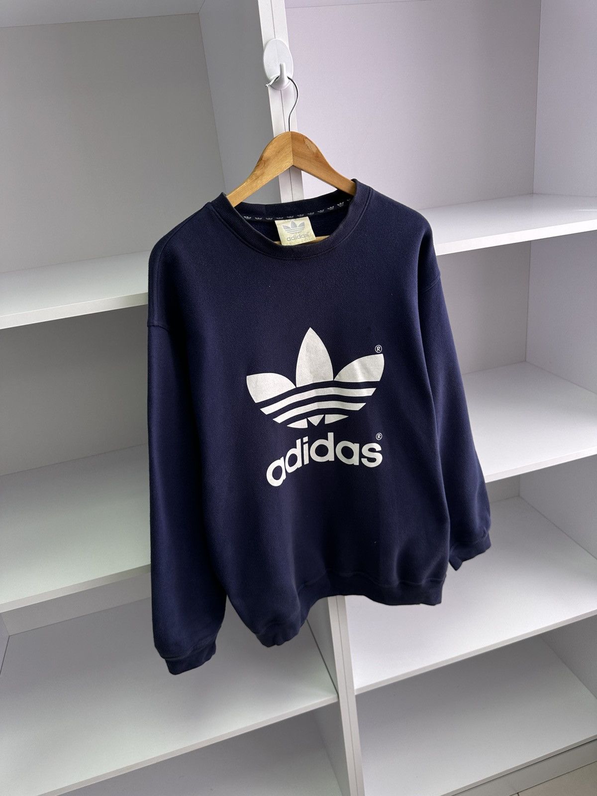 Adidas × Vintage Vintage Adidas Big Logo 90s Navy Sweatshirt Size US L / EU 52-54 / 3 - 2 Thumbnail