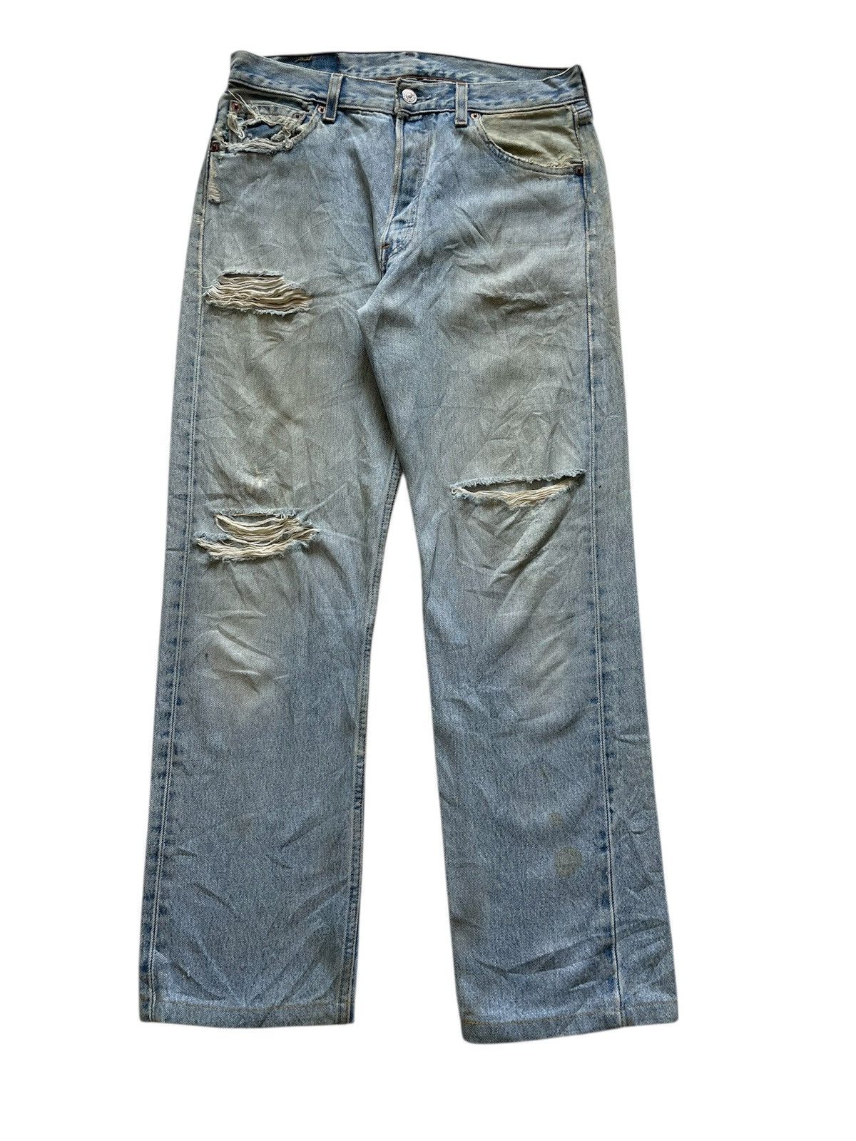 Levi's × Vintage Vintage 90s Levis 501 Thrashed Distressed Jeans Size US 30 / EU 46 - 1 Thumbnail